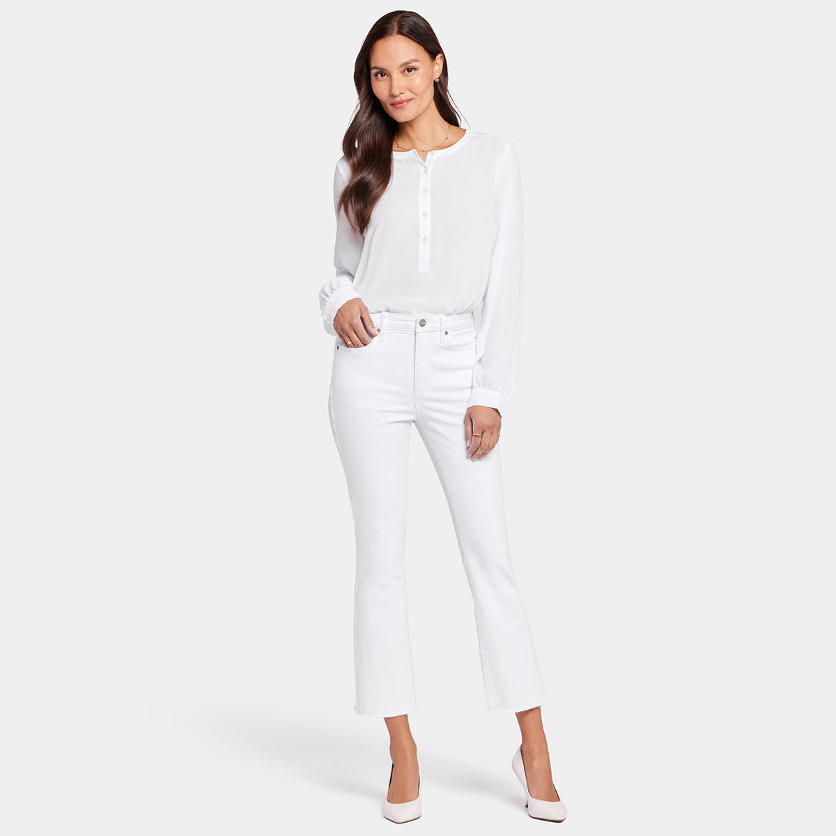 NYDJ Billie Mini Bootcut Ankle Jeans In Cool Embrace® Denim With Frayed Hems - Optic White