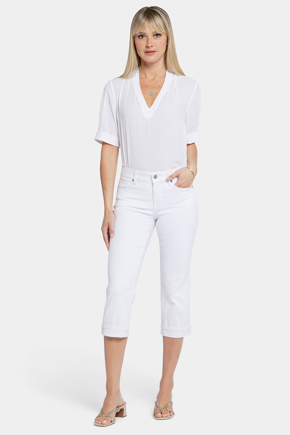 NYDJ Marilyn Straight Crop Jeans In Cool Embrace® Denim With Cuffs - Optic White