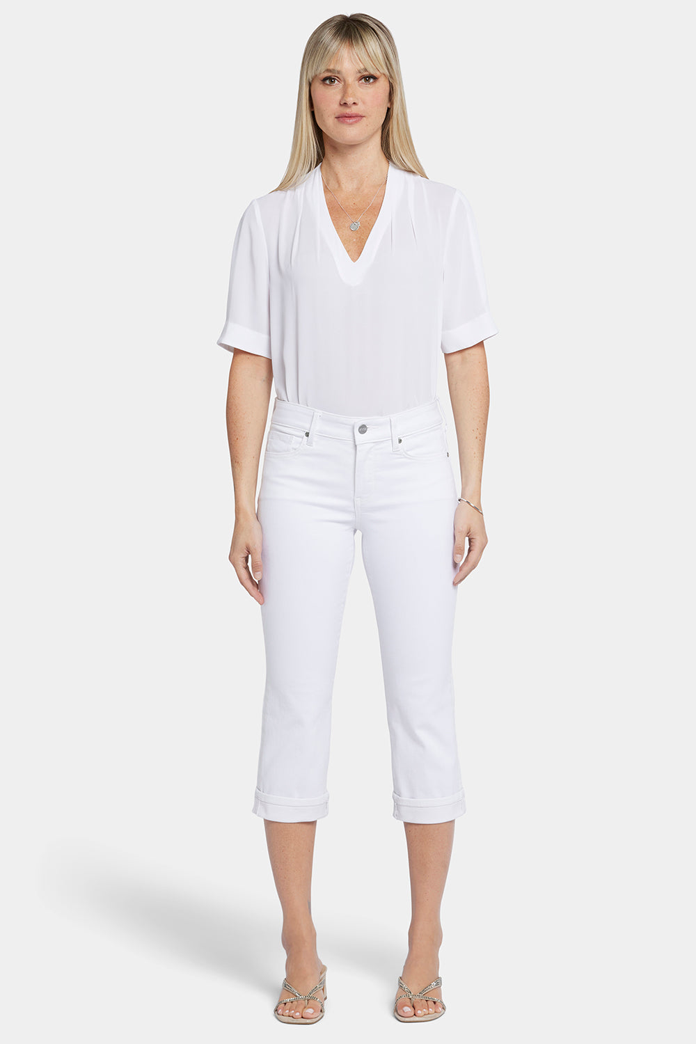 NYDJ Marilyn Straight Crop Jeans In Cool Embrace® Denim With Cuffs - Optic White