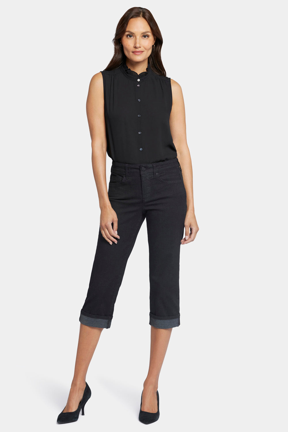 NYDJ Marilyn Straight Crop Jeans In Cool Embrace® Denim With Cuffs - Black