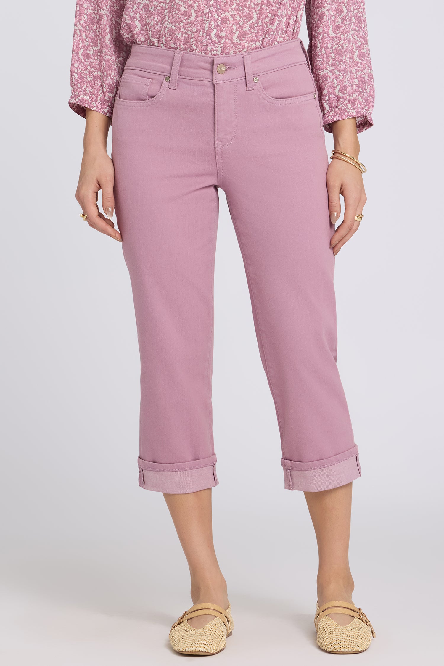 NYDJ Marilyn Straight Crop Jeans In Cool Embrace® Denim With Cuffs - Dusky Daisy