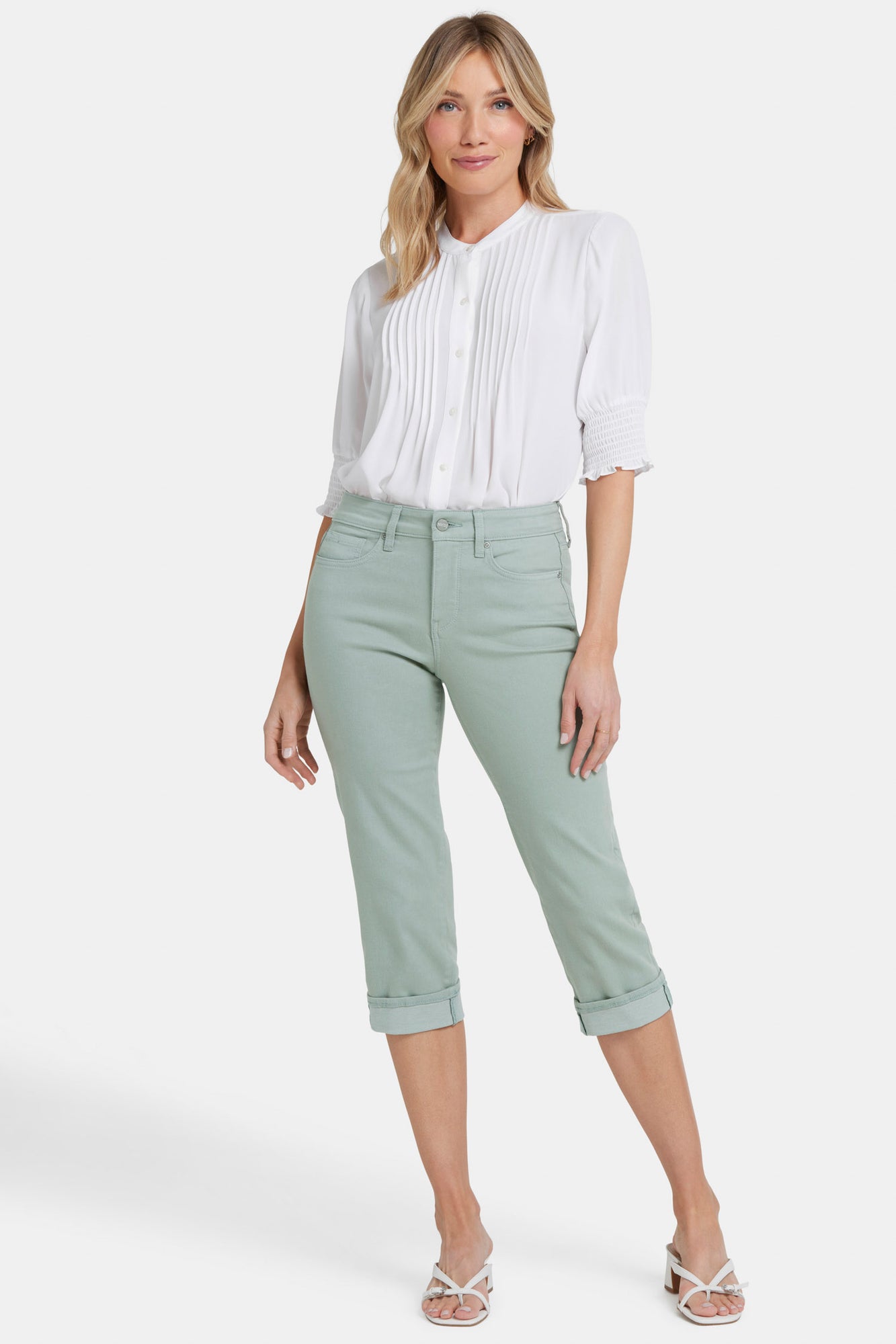 NYDJ Marilyn Straight Crop Jeans In Cool Embrace® Denim With Cuffs - Lily Pad