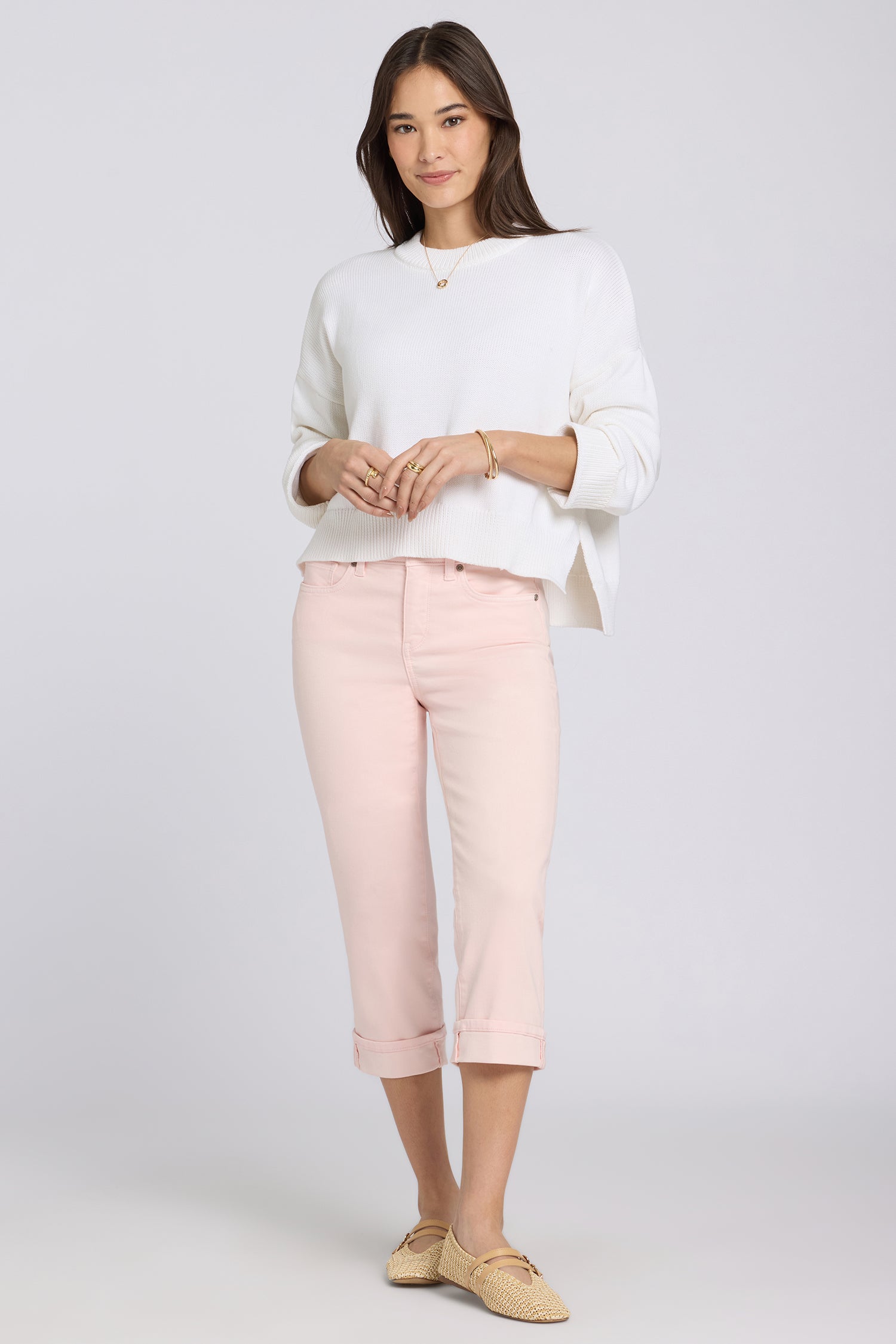 NYDJ Marilyn Straight Crop Jeans In Cool Embrace® Denim With Cuffs - Pink Dogwood