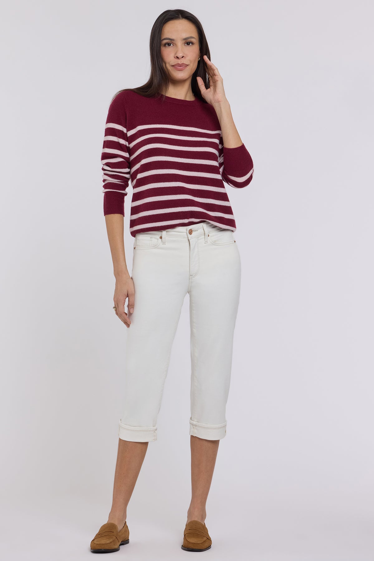 NYDJ Marilyn Straight Crop Jeans In Cool Embrace® Denim With Cuffs - Vintage White