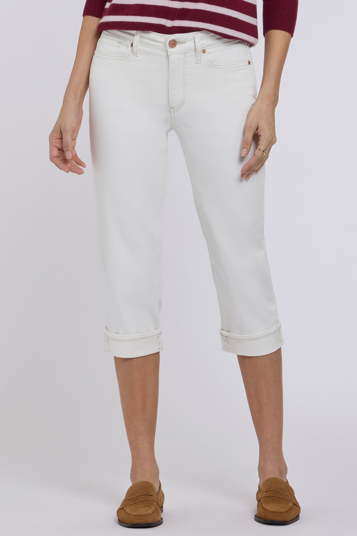 NYDJ Marilyn Straight Crop Jeans In Cool Embrace® Denim With Cuffs - Vintage White