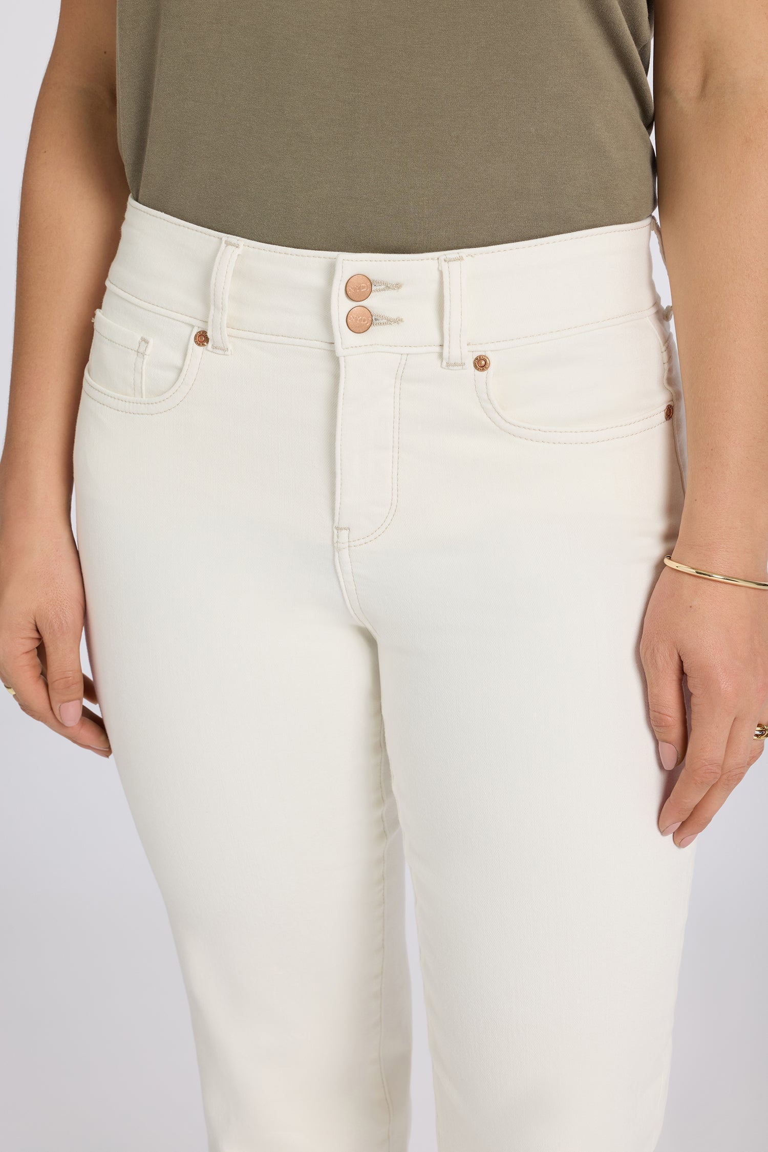 NYDJ Bailey Relaxed Straight Crop Jeans In Cool Embrace® Denim With High Rise And Roll Cuffs - Vintage White
