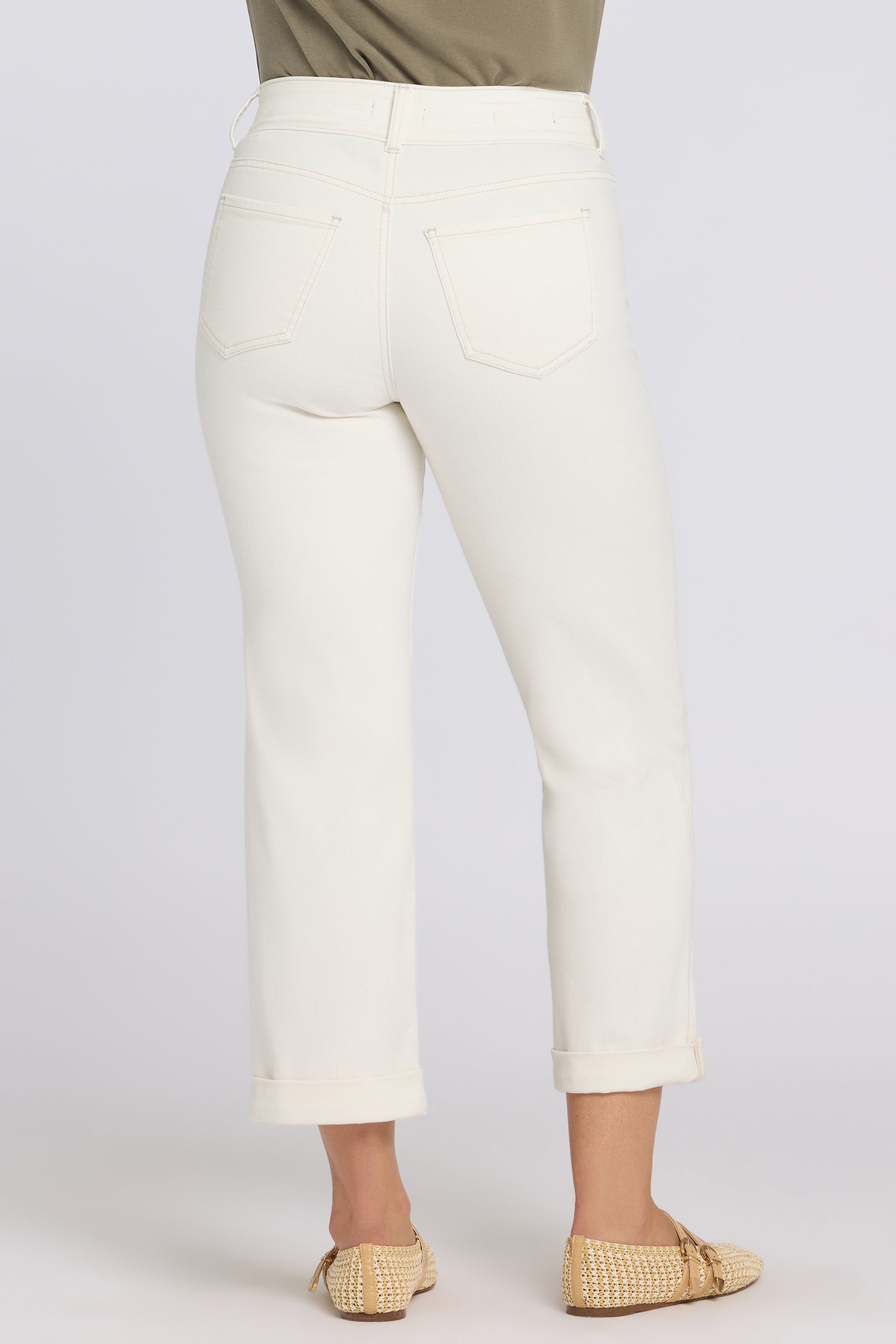 NYDJ Bailey Relaxed Straight Crop Jeans In Cool Embrace® Denim With High Rise And Roll Cuffs - Vintage White