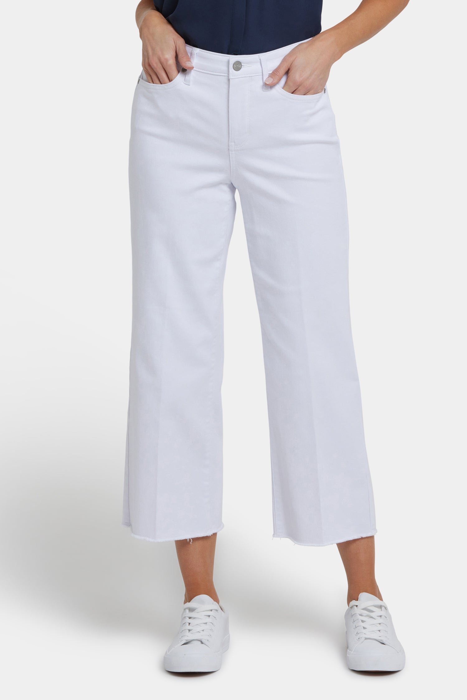 NYDJ Coco Relaxed Wide Leg Crop Jeans In Cool Embrace® Denim With High Rise And Frayed Hems - Optic White