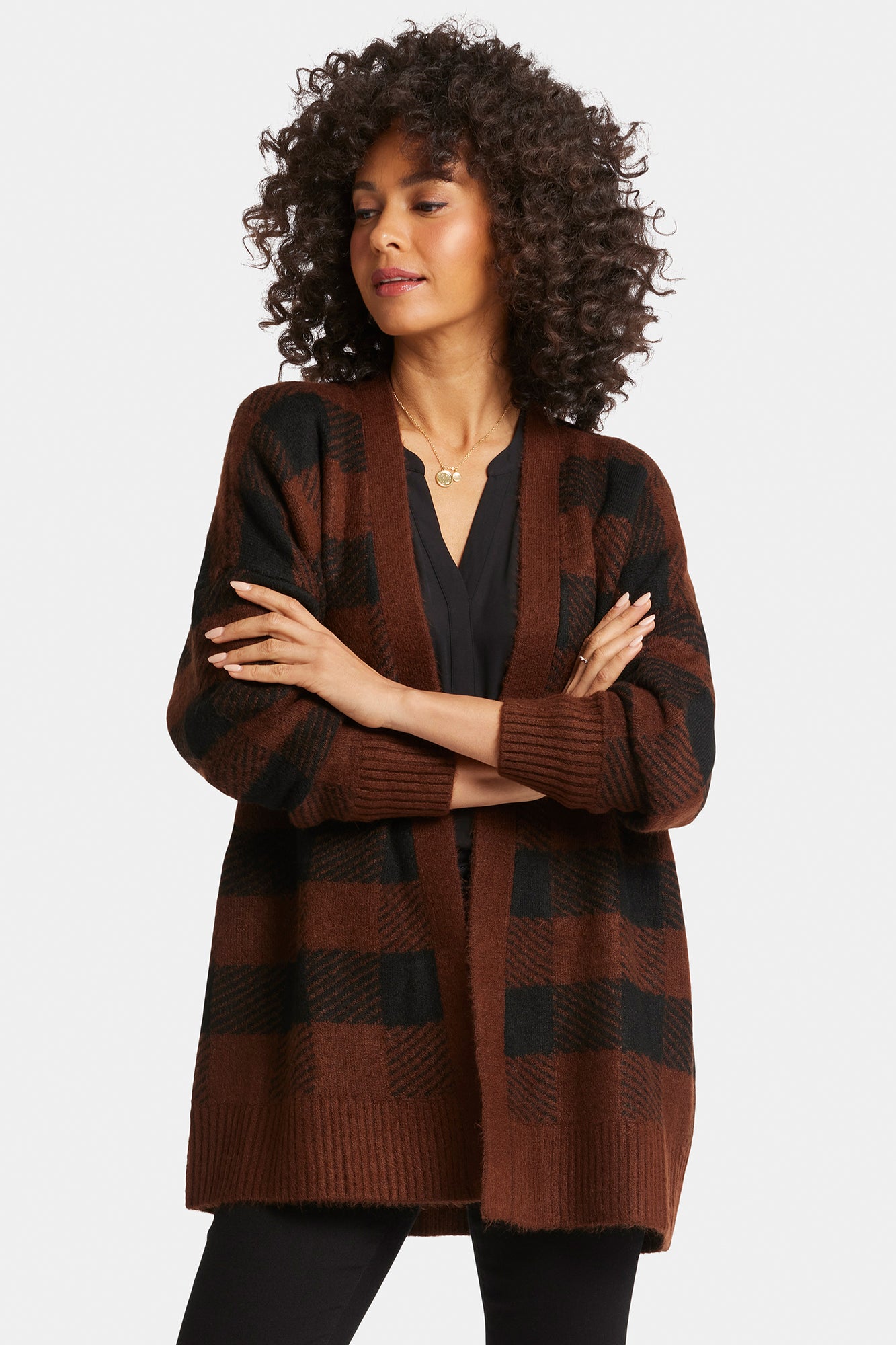 NYDJ Checked Cardigan  - Black/Chocolate