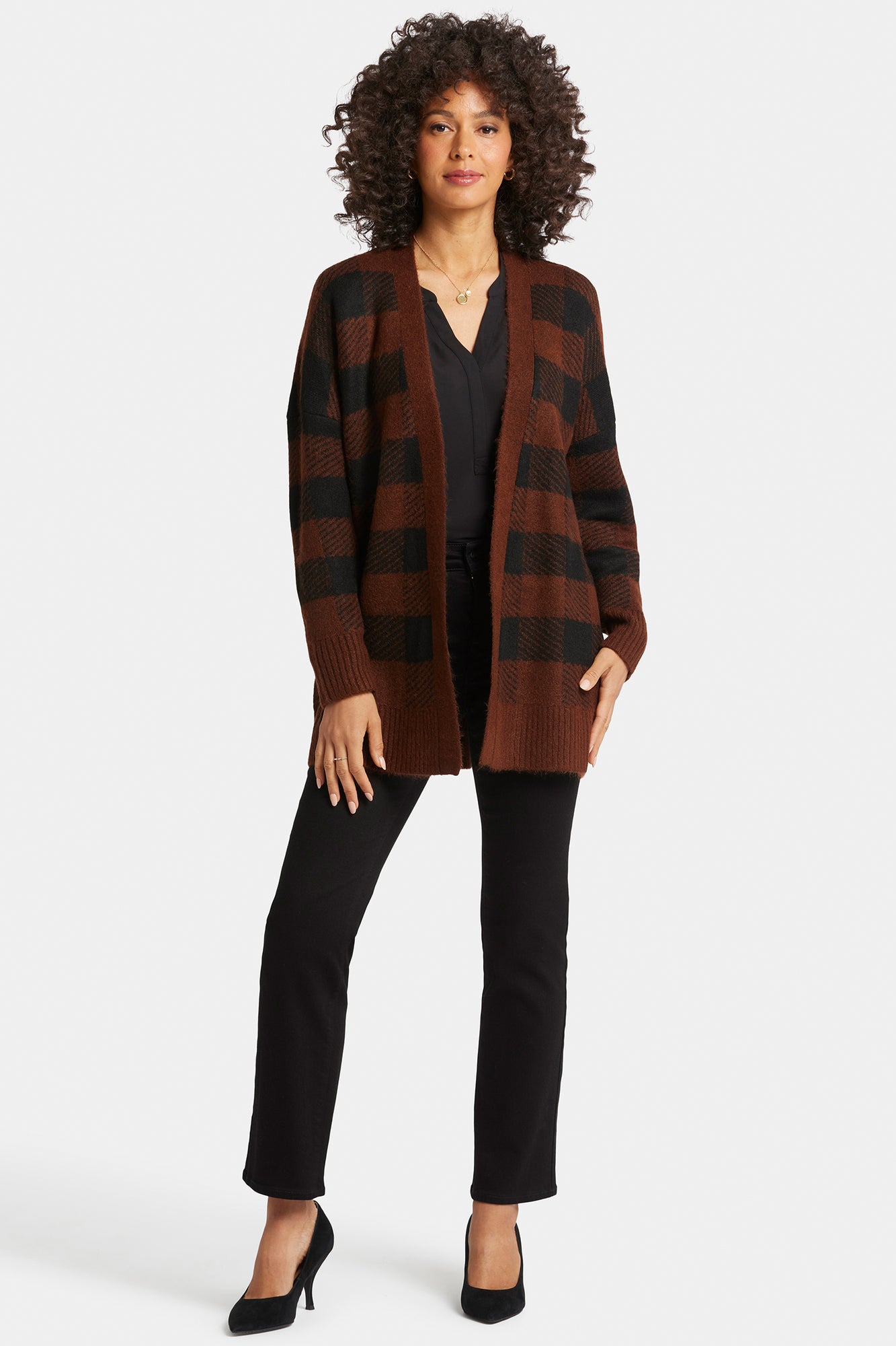 NYDJ Checked Cardigan  - Black/Chocolate