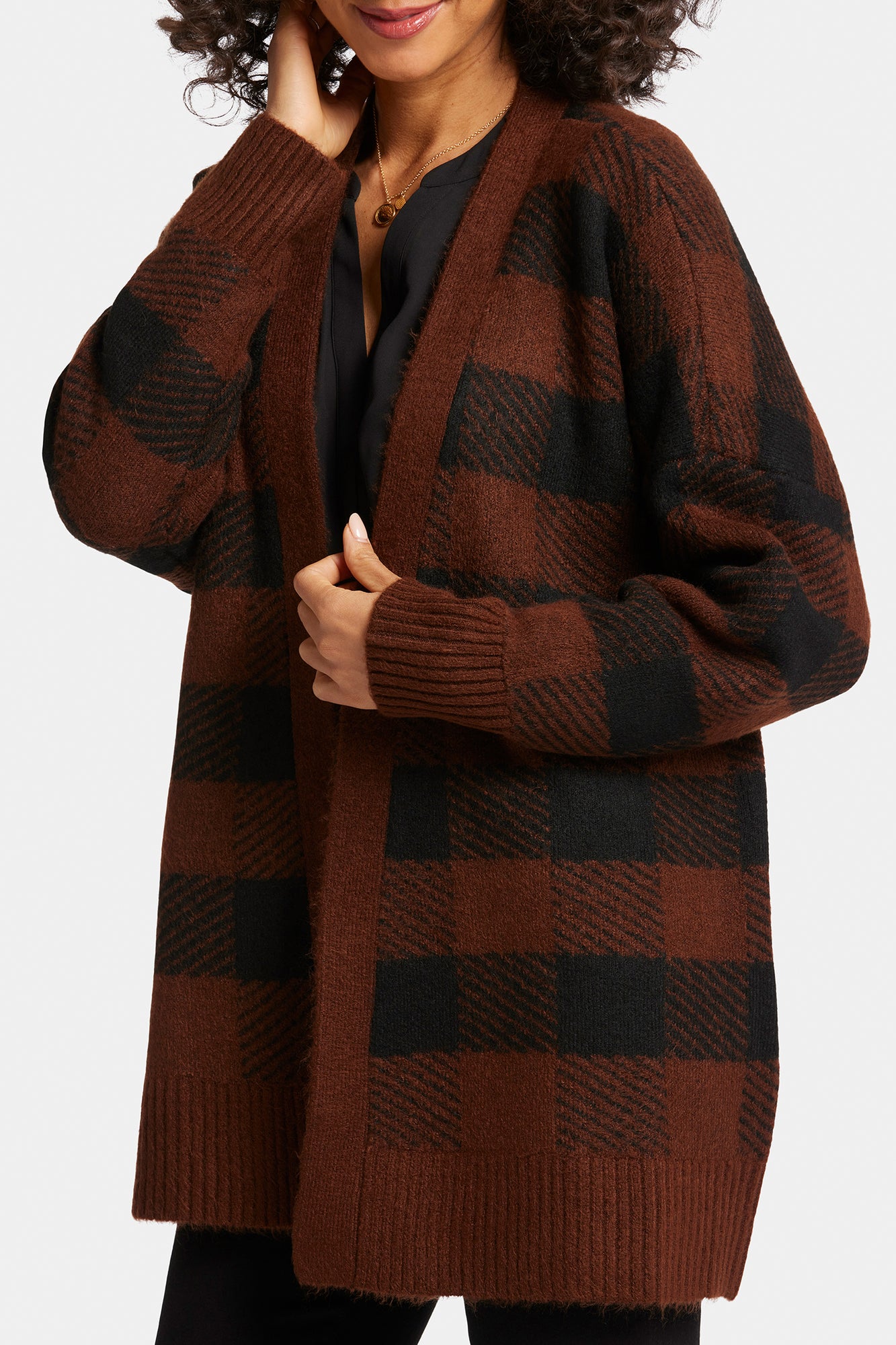 NYDJ Checked Cardigan  - Black/Chocolate