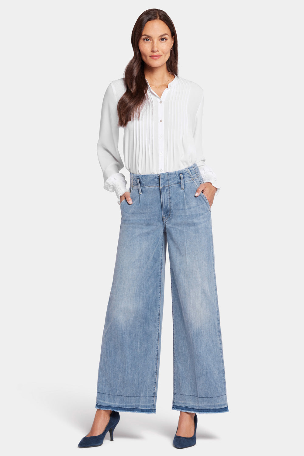 NYDJ Mona Wide Leg Trouser Jeans With High Rise And Frayed Shadow Hems - State