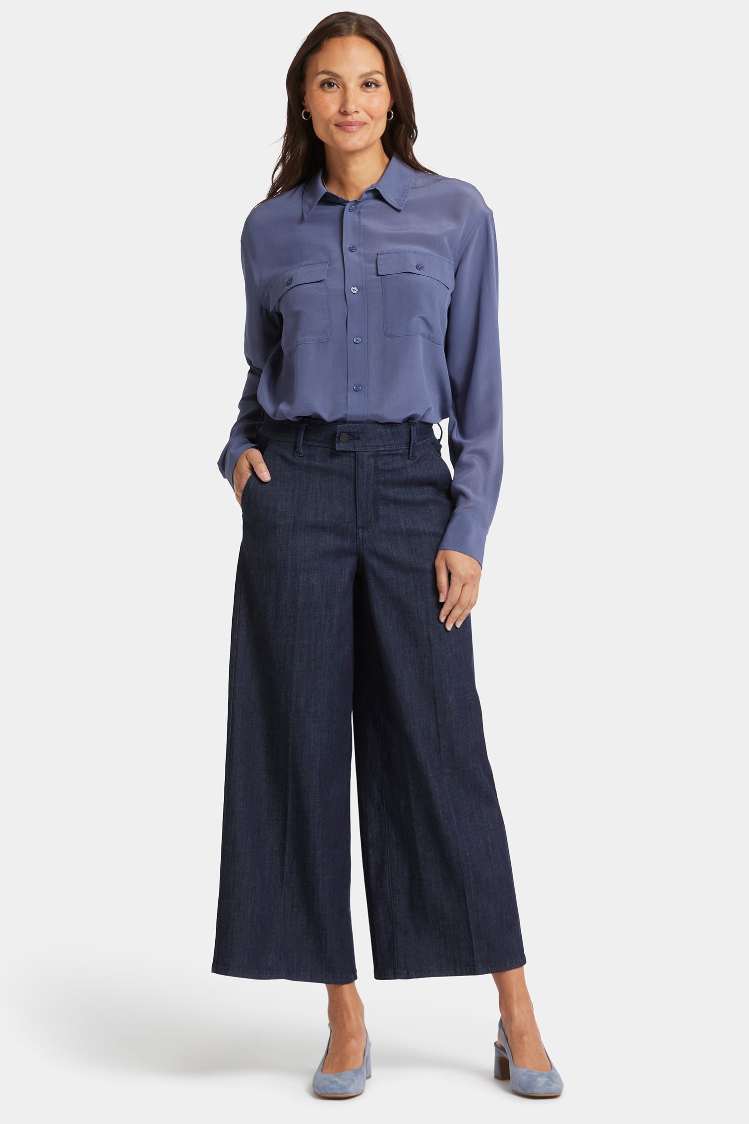 Mona Wide Leg Trouser Ankle Jeans With High Rise - Lightweight