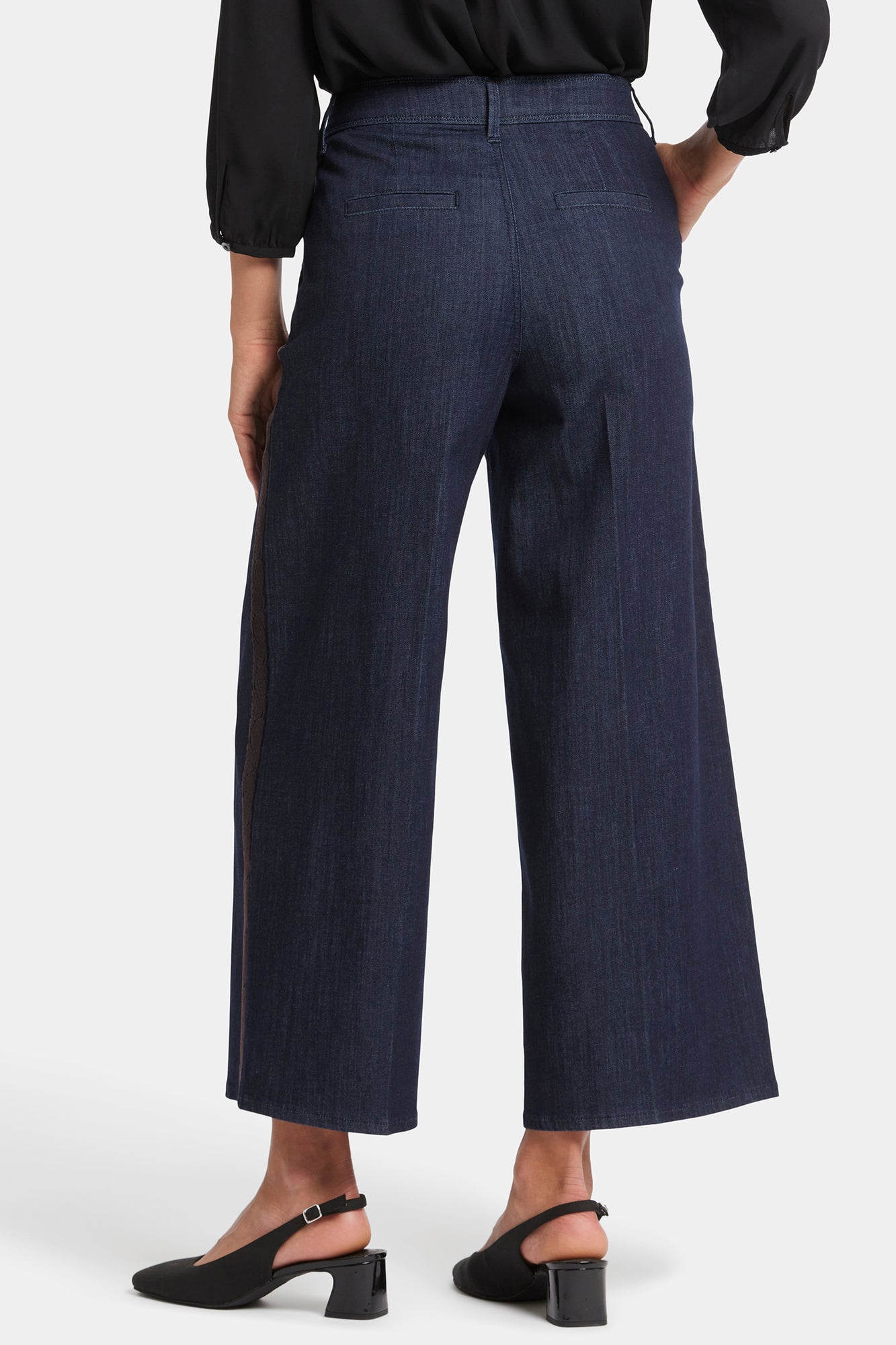 NYDJ Mona Wide Leg Trouser Jeans With High Rise And Side Seam Flocking - Lightweight Rinse