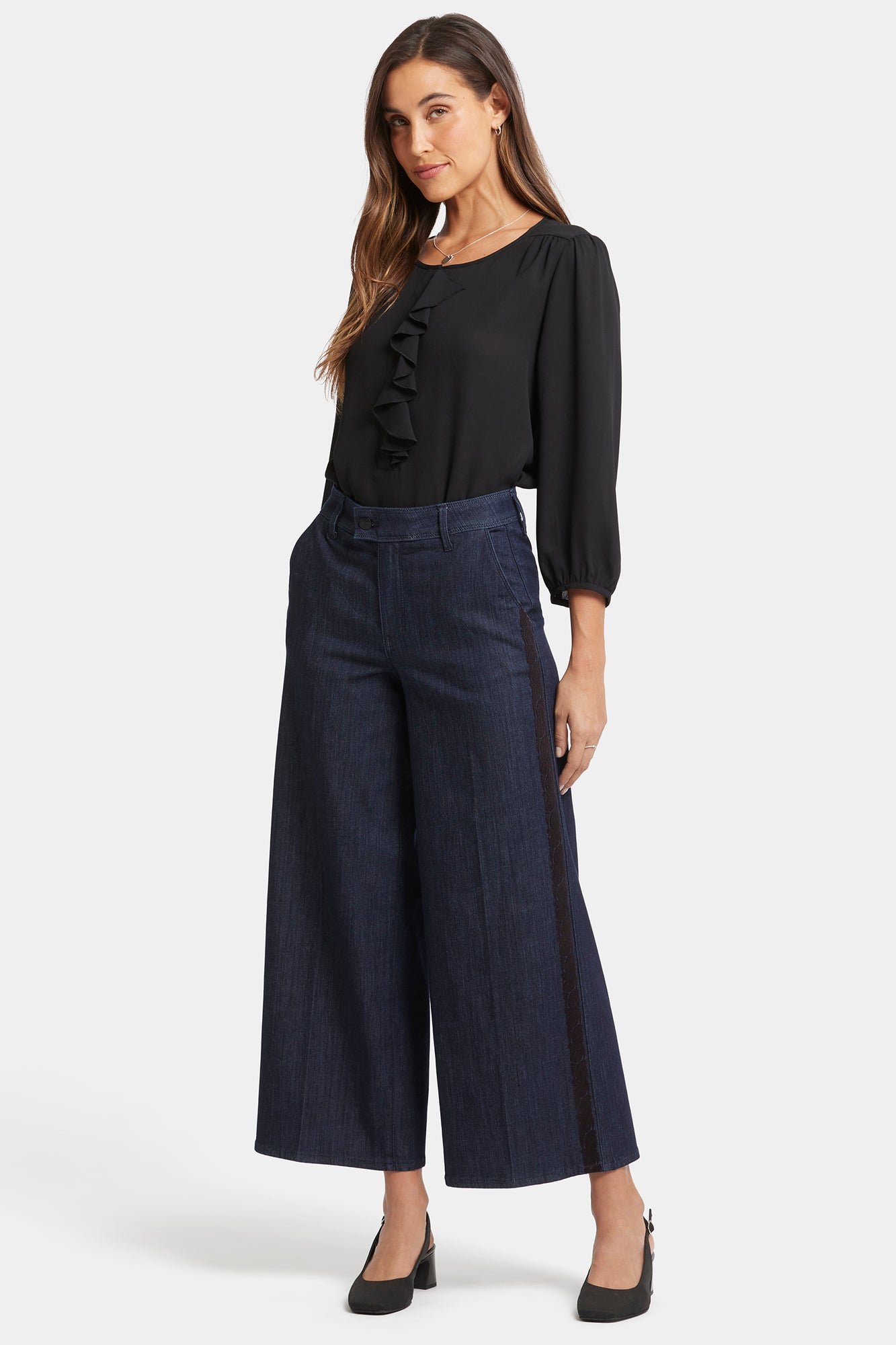 NYDJ Mona Wide Leg Trouser Jeans With High Rise And Side Seam Flocking - Lightweight Rinse