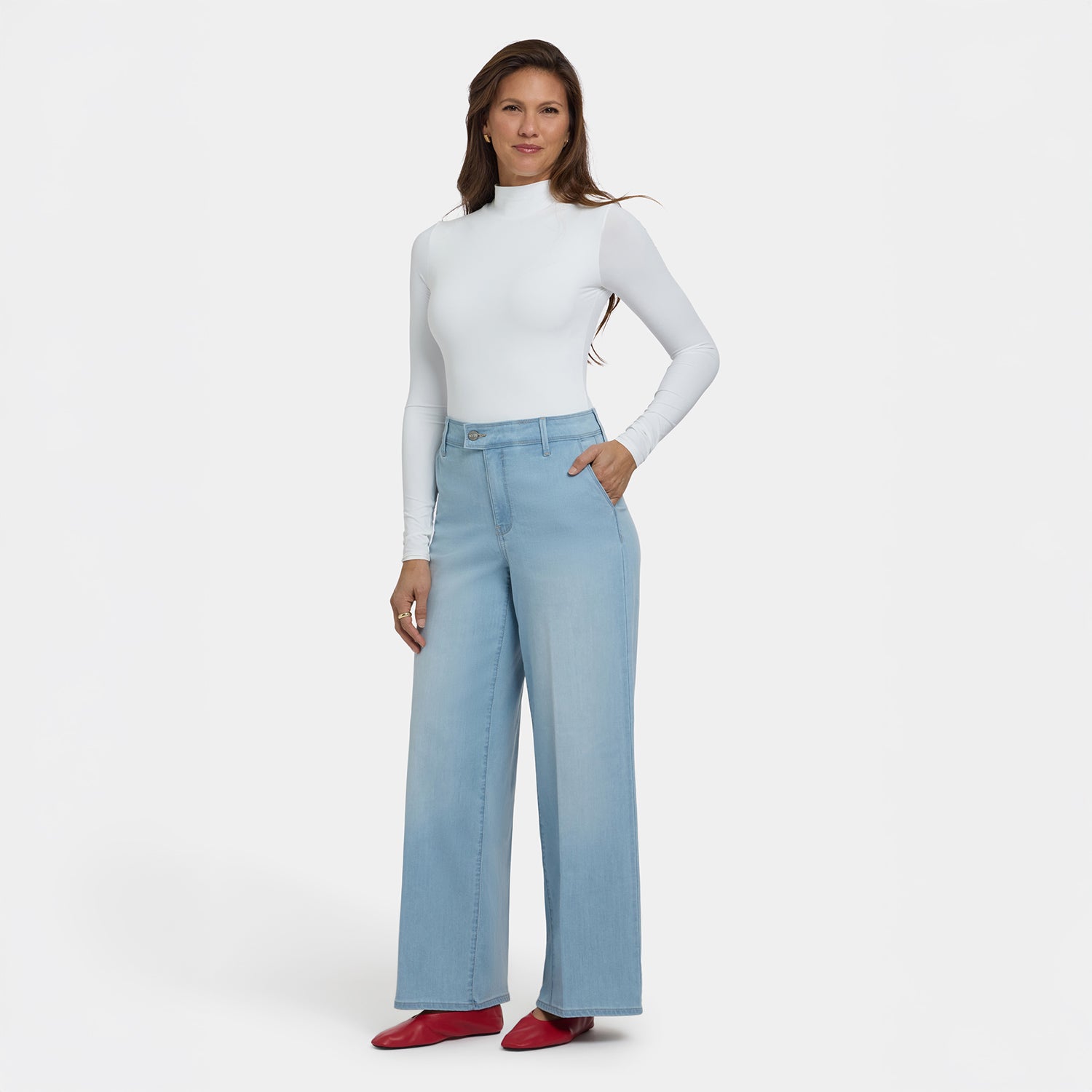 Mona Wide Leg Trouser Jeans With High Rise - Oceanfront Blue | NYDJ