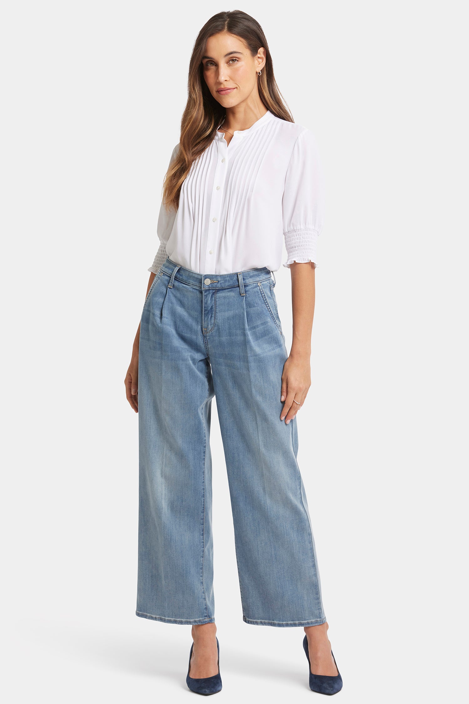 Teresa Wide Leg Ankle Jeans With Pleats - Indigo Stream Blue | NYDJ