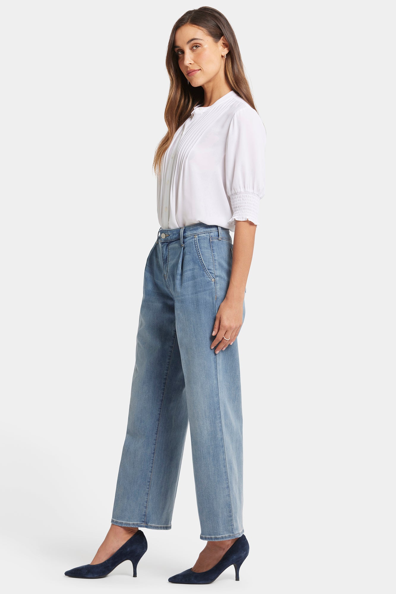 NYDJ Teresa Wide Leg Ankle Jeans With Pleats - Indigo Stream