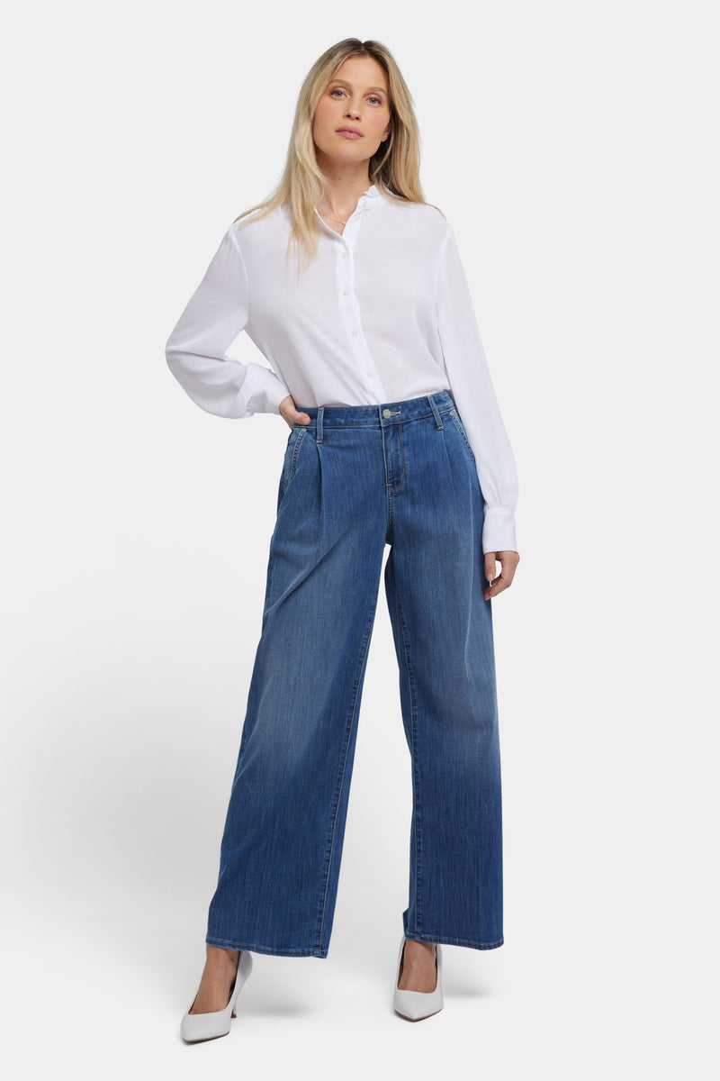 (取寄) エヌワイディージェイ レディース テレサ NYDJ women Teresa Romantic Indigo Teresa Wide Leg Ankle Jeans With Pleats - Romantic Indigo Blue | NYDJ