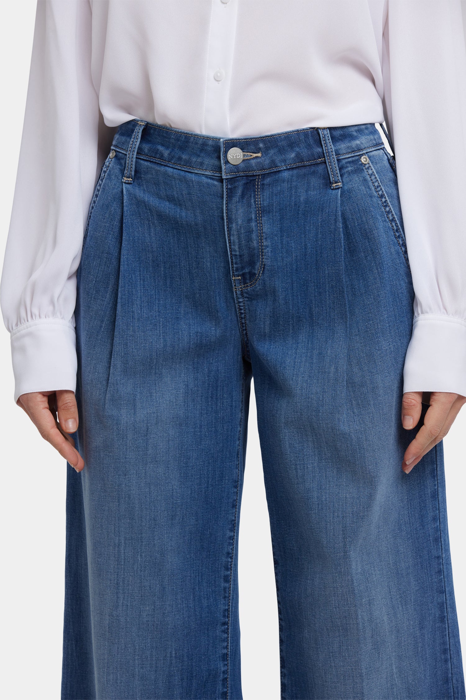 NYDJ Teresa Wide Leg Ankle Jeans With Pleats - Romantic Indigo