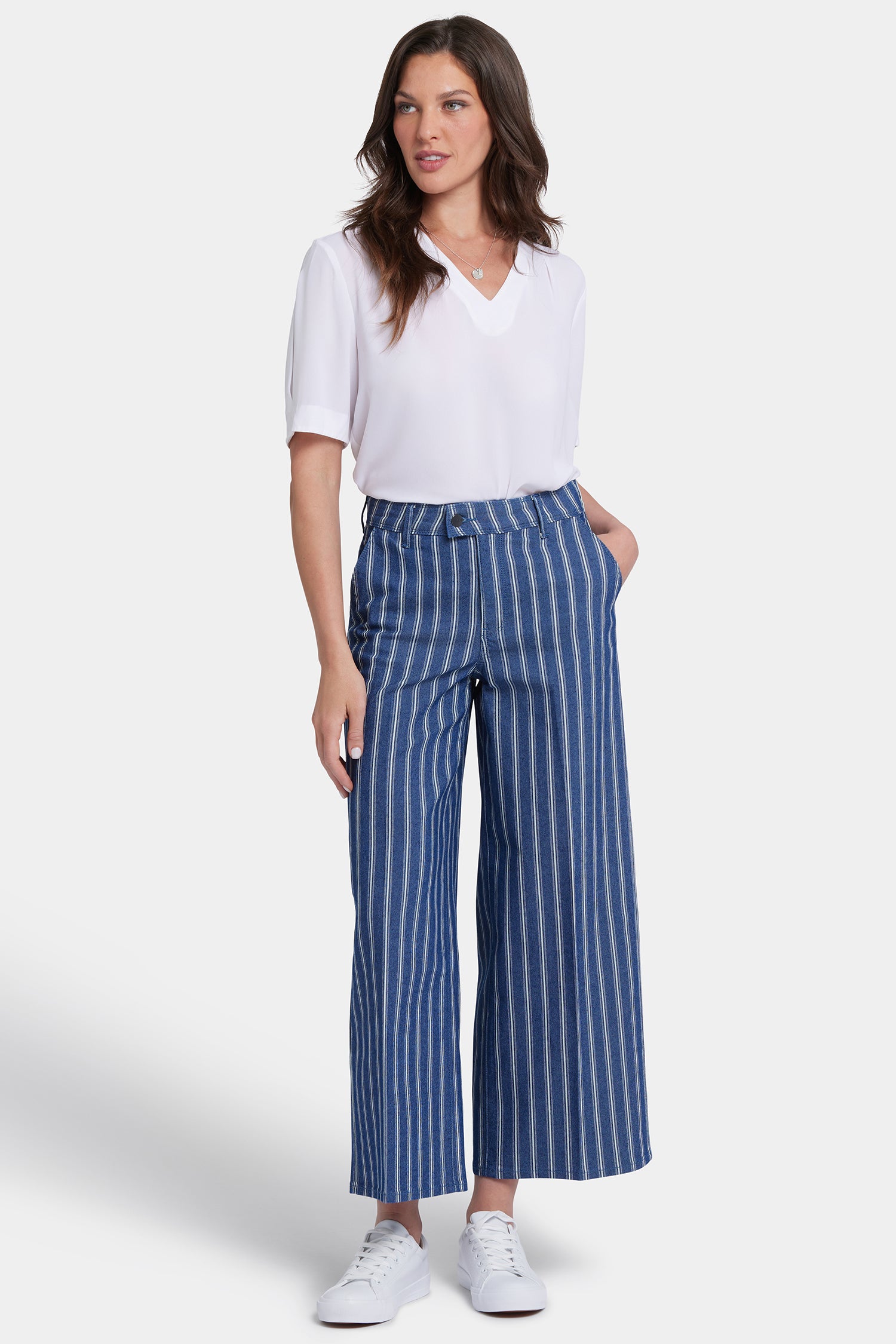 Mona Wide Leg Trouser Ankle Jeans With High Rise - Huelva Stripe