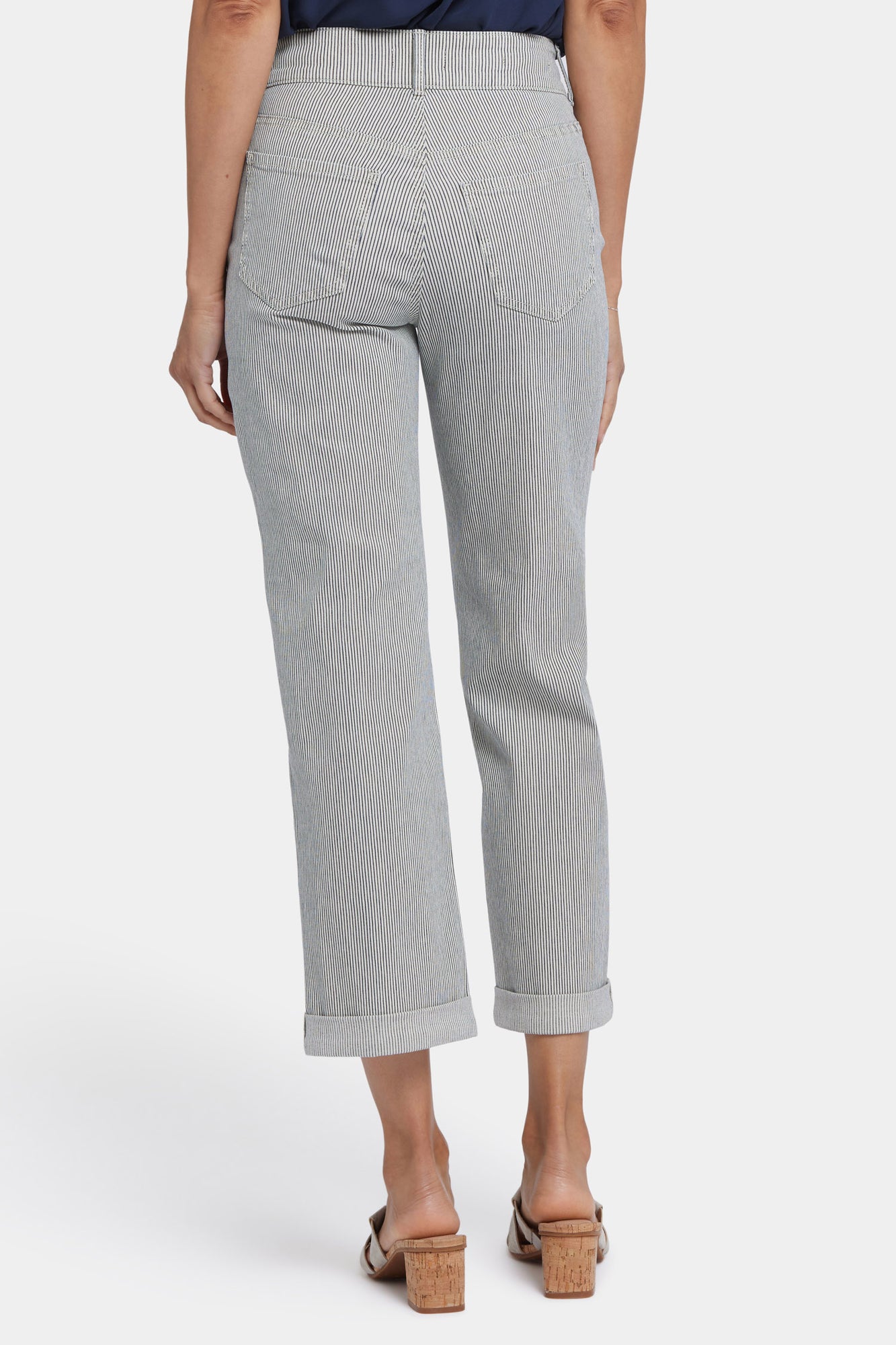 NYDJ Bailey Relaxed Straight Crop Jeans With High Rise And Roll Cuffs - Luarca Stripe