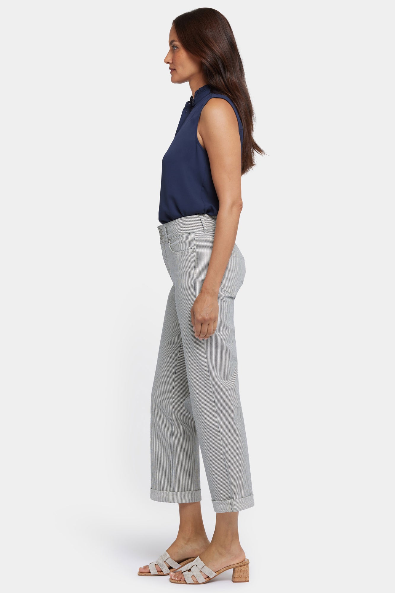 NYDJ Bailey Relaxed Straight Crop Jeans With High Rise And Roll Cuffs - Luarca Stripe