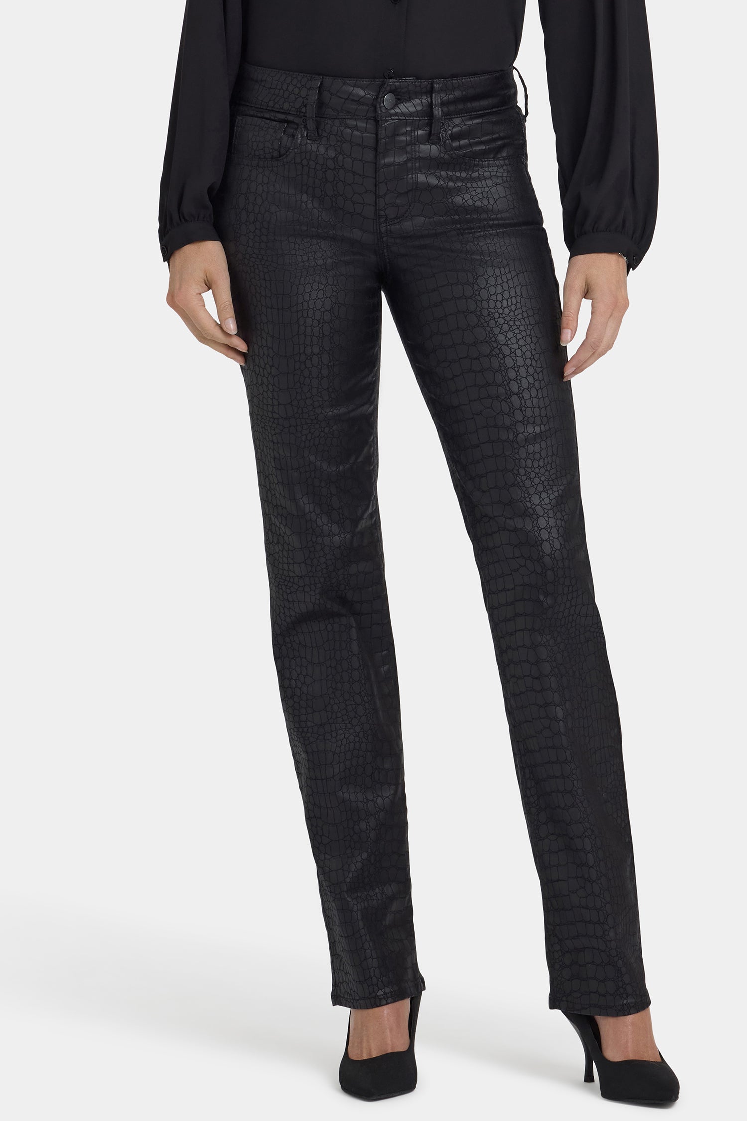 Python Coated Marilyn Straight Jeans - Black Coated Python Black
