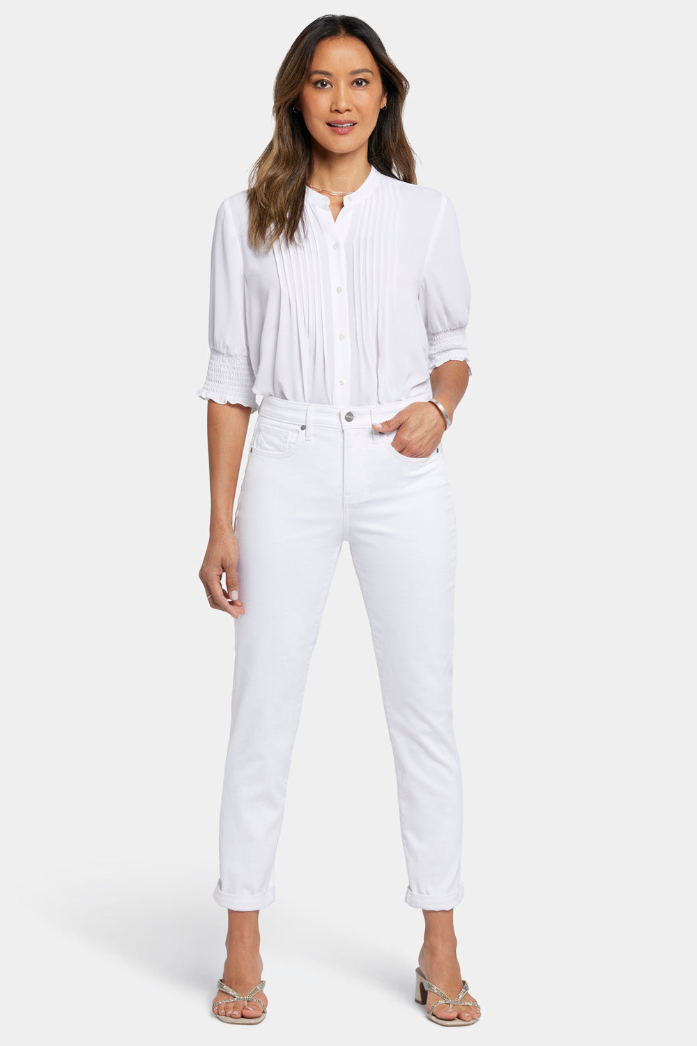 NYDJ Margot Girlfriend Jeans With Roll Cuffs - Optic White