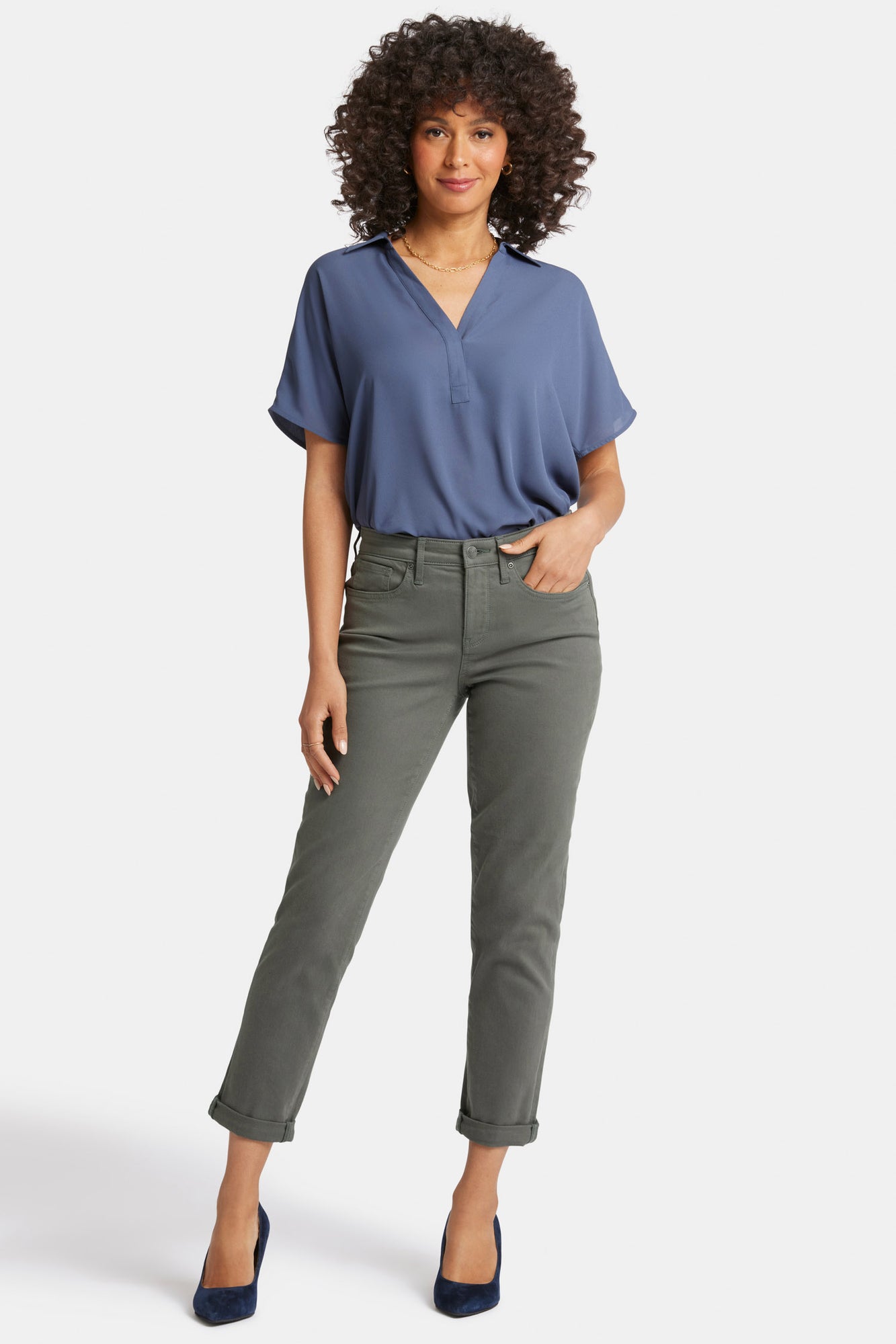 NYDJ Margot Girlfriend Jeans With Roll Cuffs - Vine Leaf