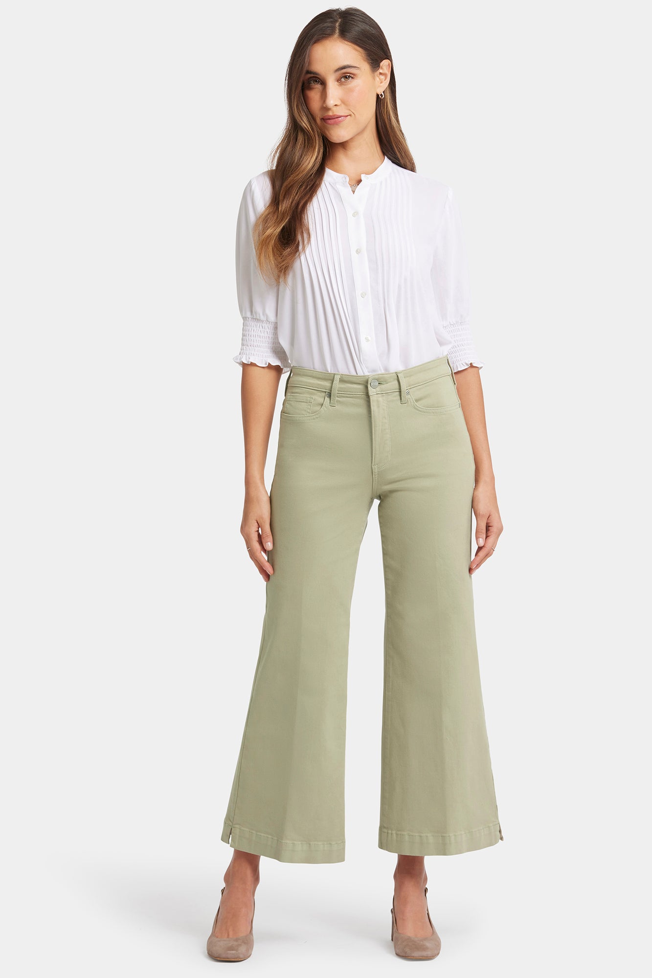 NYDJ Mia Palazzo Ankle Jeans With High Rise And Side Slits - Juniper Green