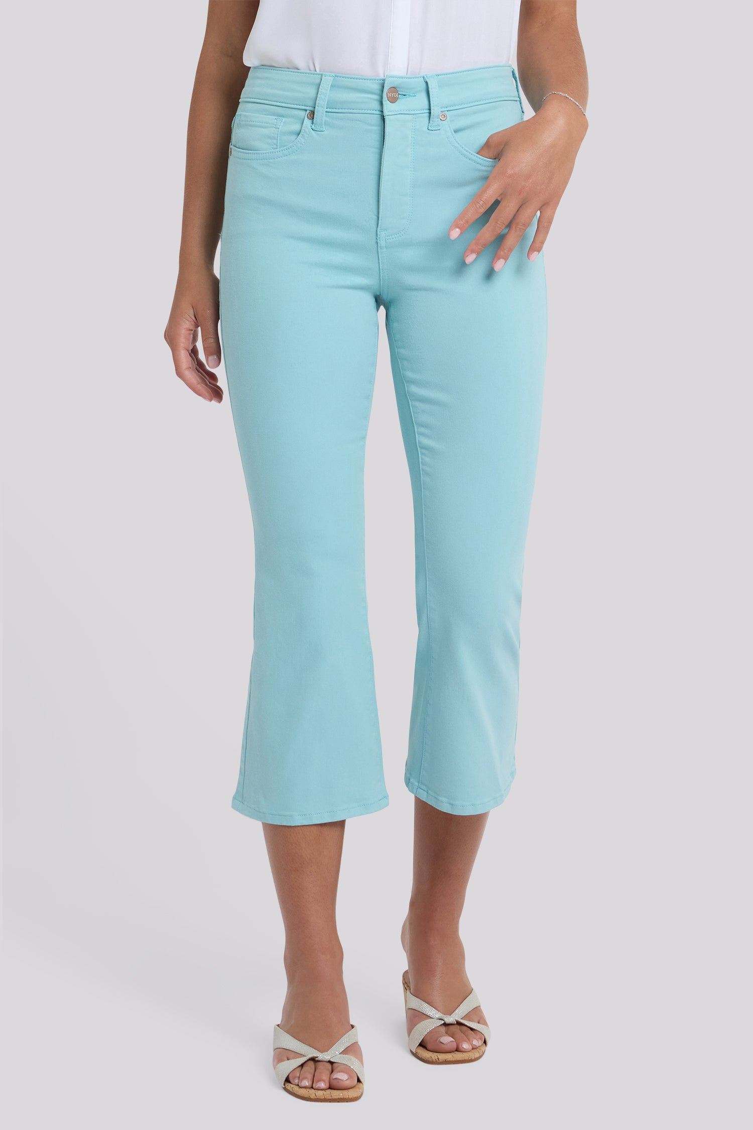 Monica Kick Flare Crop Jeans With High Rise - Aqua Haze Blue | NYDJ