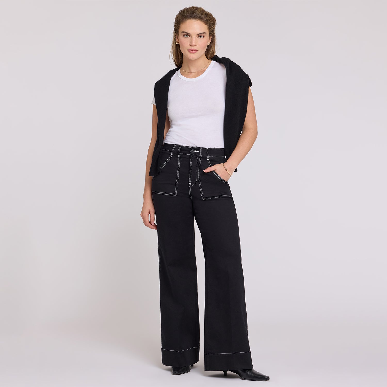 Mia Palazzo Jeans With High Rise, Utility Pockets And 31