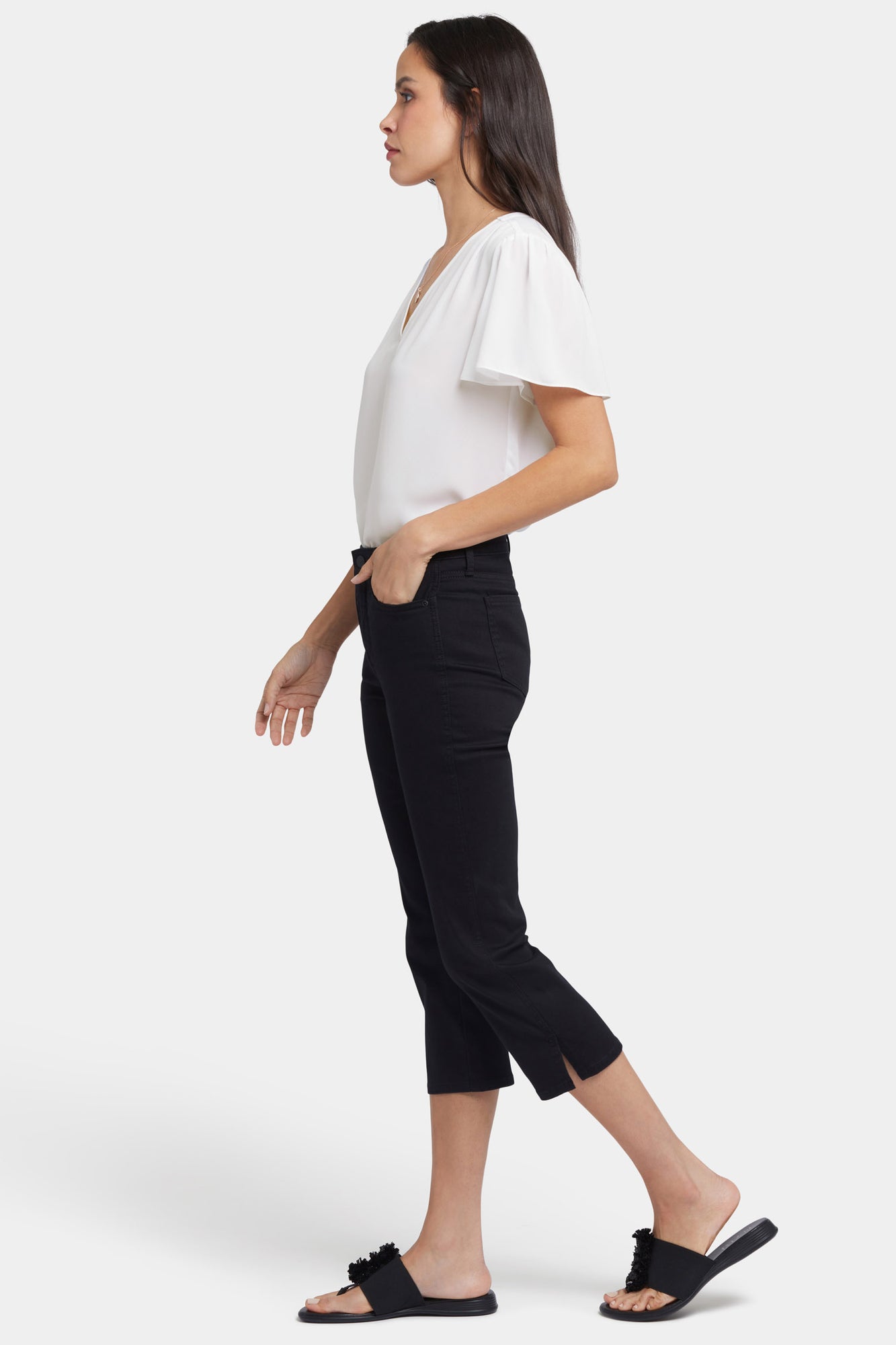 NYDJ Chloe Capri Jeans With Side Slits - Black