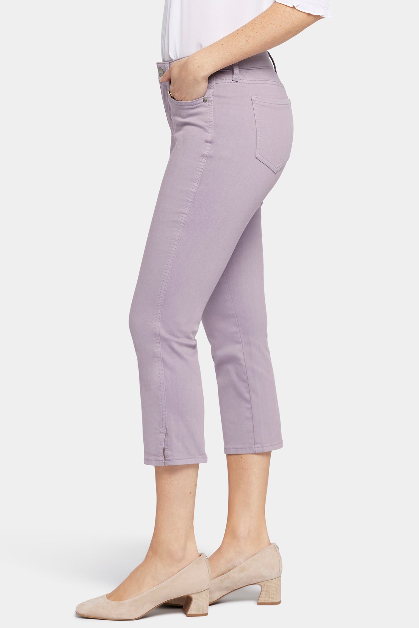 NYDJ Chloe Capri Jeans With Side Slits - Lilac Chalk