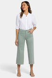NYDJ Brigitte Wide Leg Capri Jeans With High Rise And Frayed Hems - Lily Pad