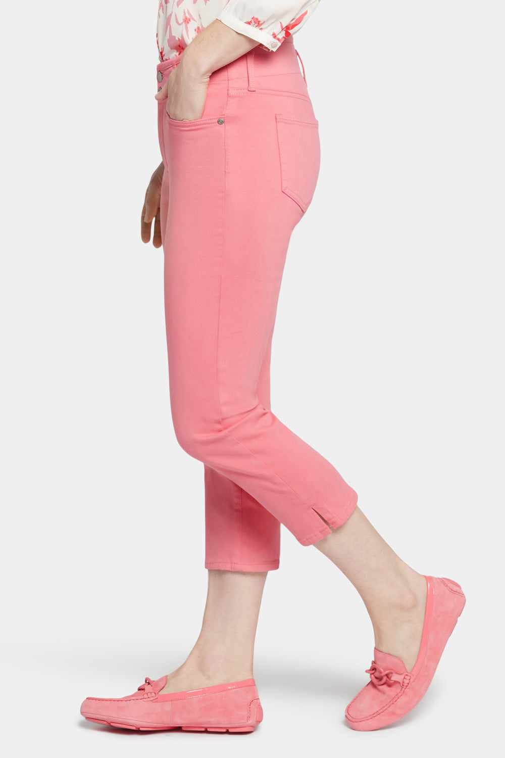 NYDJ Chloe Capri Jeans With Side Slits - Pink Punch