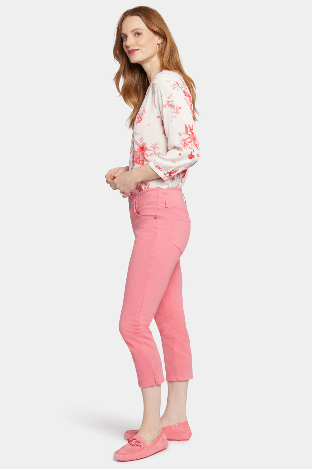 NYDJ Chloe Capri Jeans With Side Slits - Pink Punch