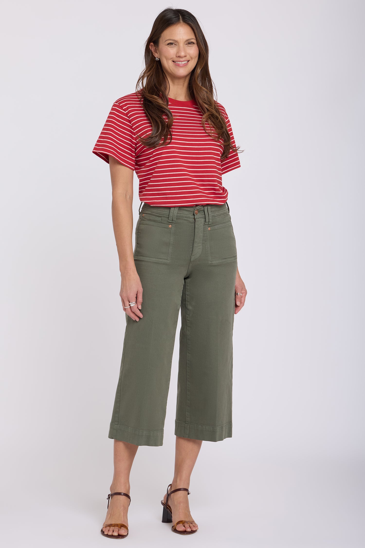 NYDJ Brigitte Wide Leg Capri Jeans With High Rise And Front Patch Pockets - Desert Green