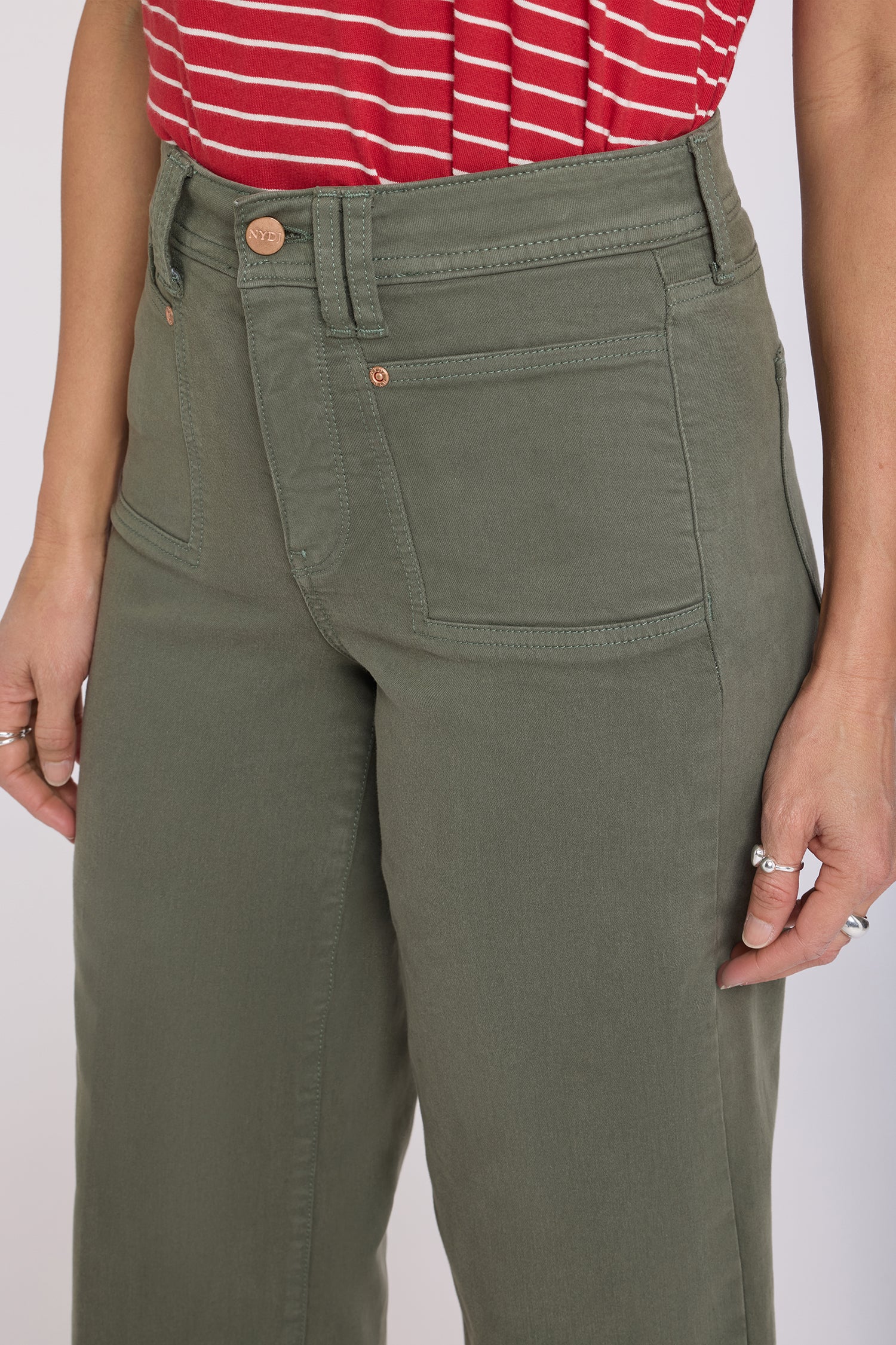 NYDJ Brigitte Wide Leg Capri Jeans With High Rise And Front Patch Pockets - Desert Green