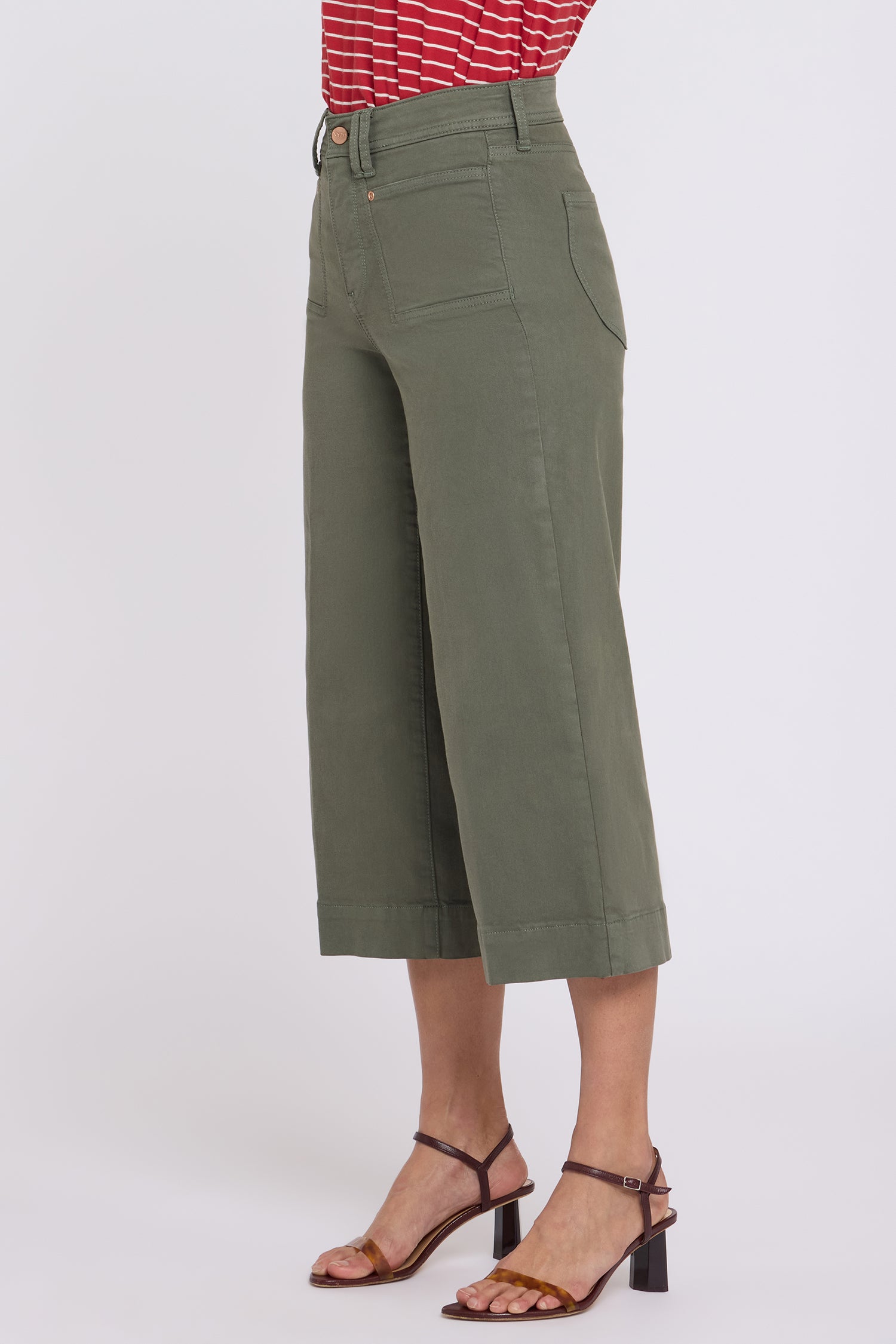 NYDJ Brigitte Wide Leg Capri Jeans With High Rise And Front Patch Pockets - Desert Green