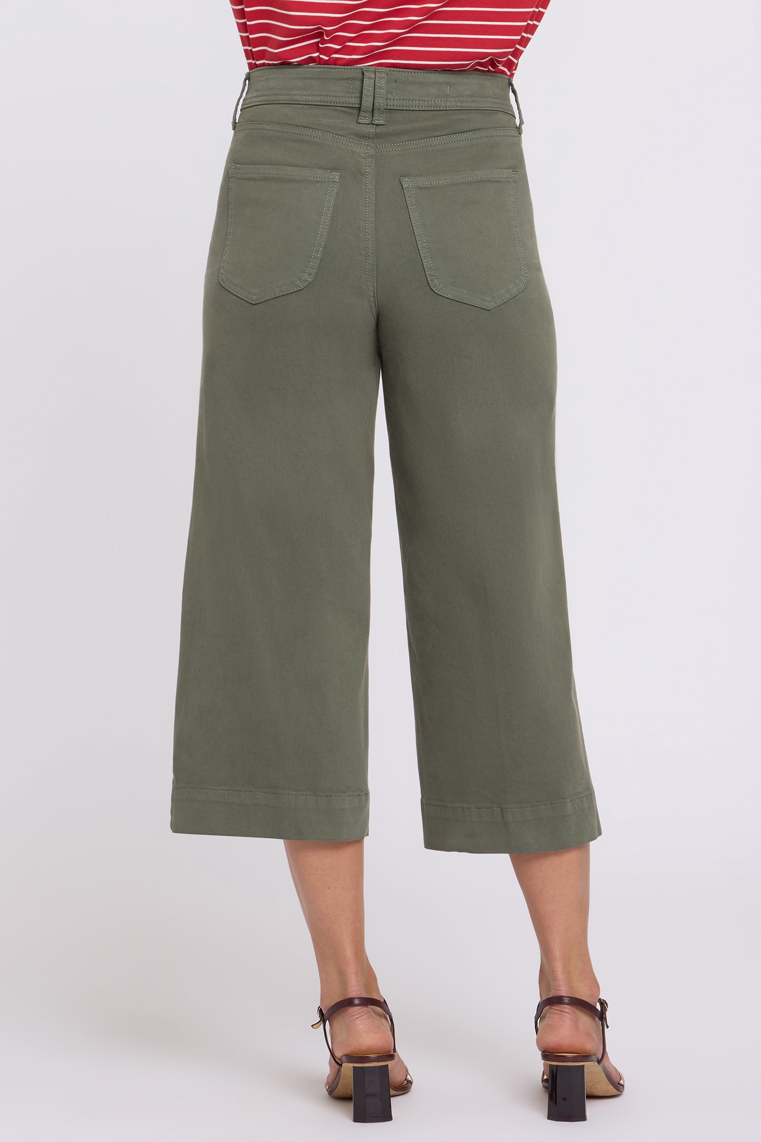 NYDJ Brigitte Wide Leg Capri Jeans With High Rise And Front Patch Pockets - Desert Green