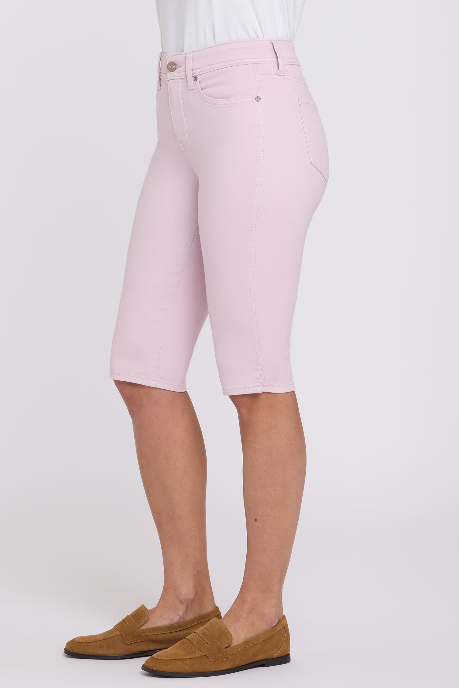 NYDJ Sophie Bike Capri Jeans With Outseam Stitching And Side Slits - Light Lilac