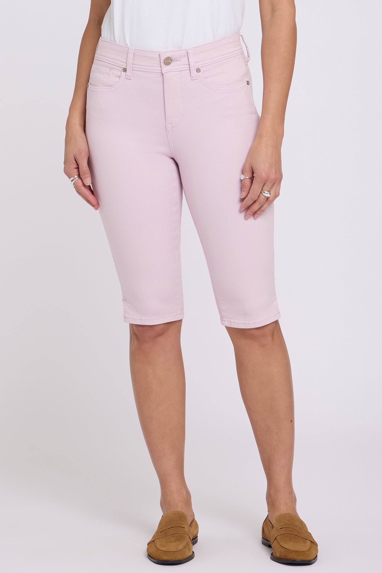 NYDJ Sophie Bike Capri Jeans With Outseam Stitching And Side Slits - Light Lilac