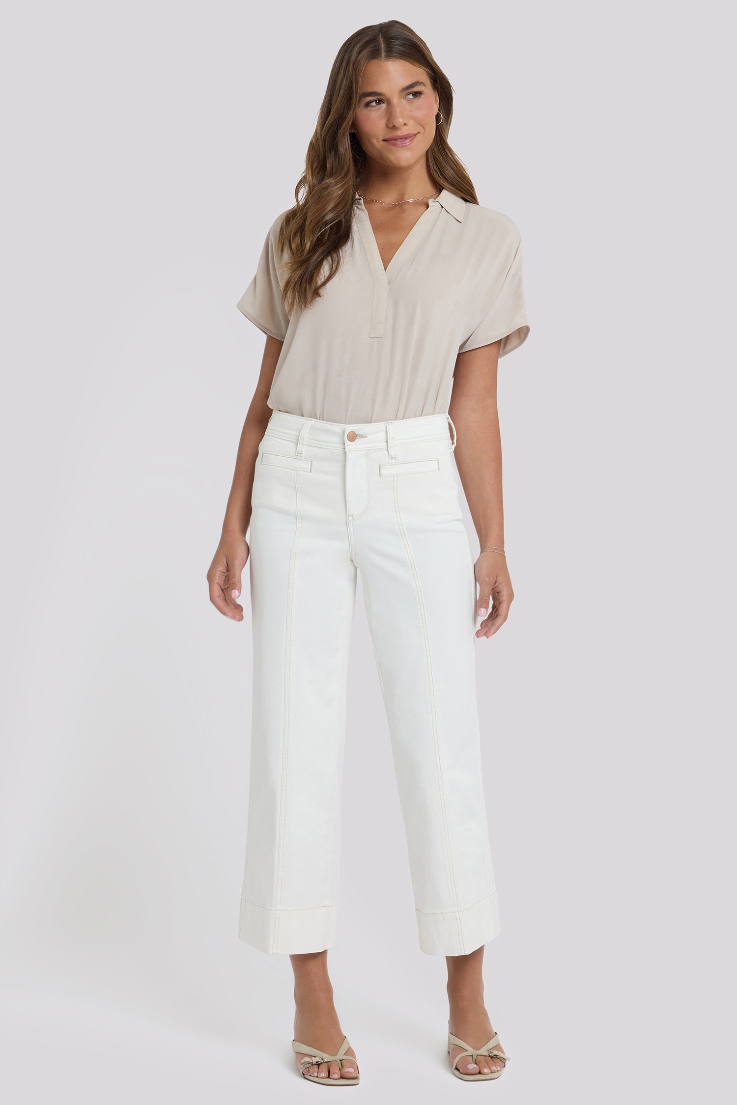 Teresa Wide Leg Ankle Jeans With Front Seams - Vintage White White | NYDJ