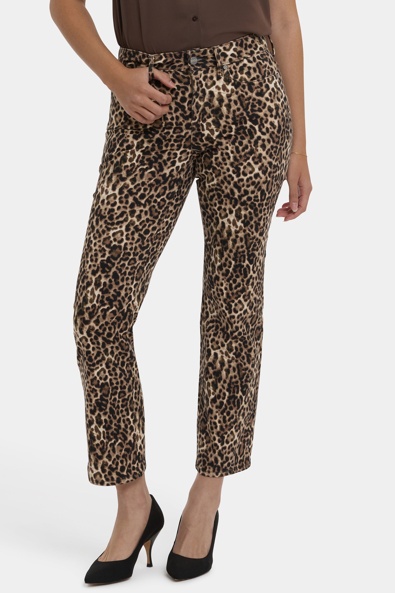 Marilyn Straight Ankle Jeans In Leopard Print Denim - Savanna