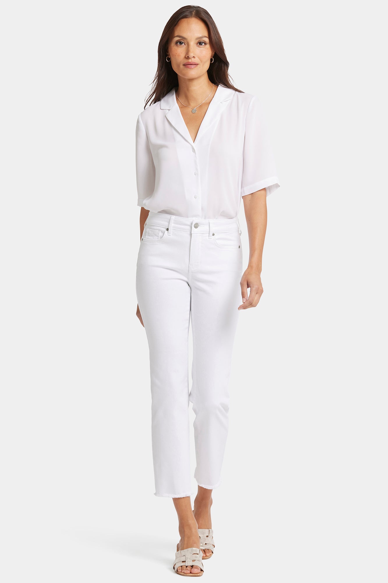 NYDJ Marilyn Straight Ankle Jeans With Frayed Hems - Optic White