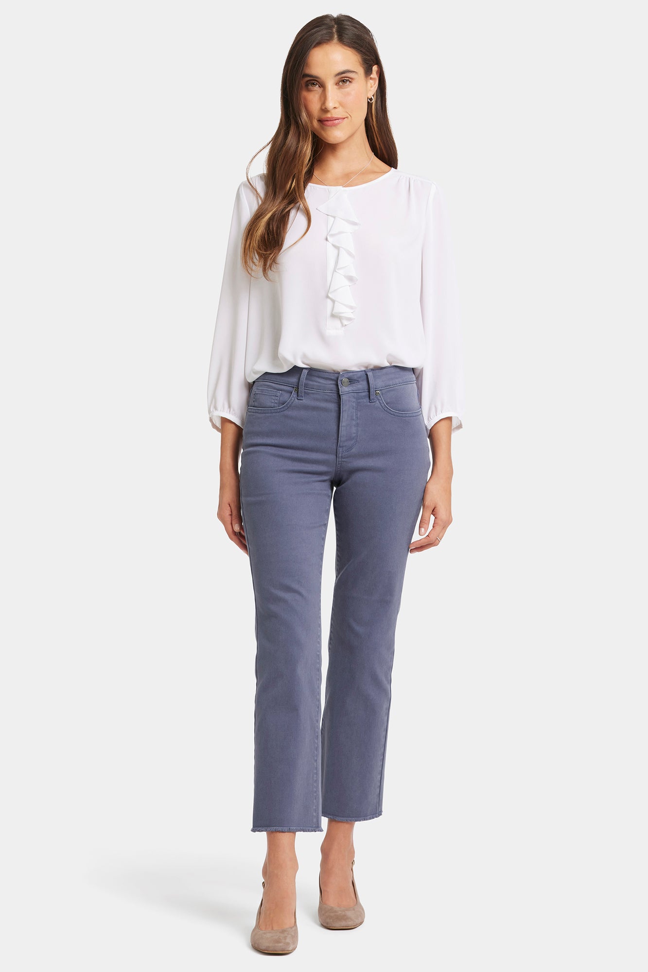 NYDJ Marilyn Straight Ankle Jeans With Frayed Hems - Cascade Lake