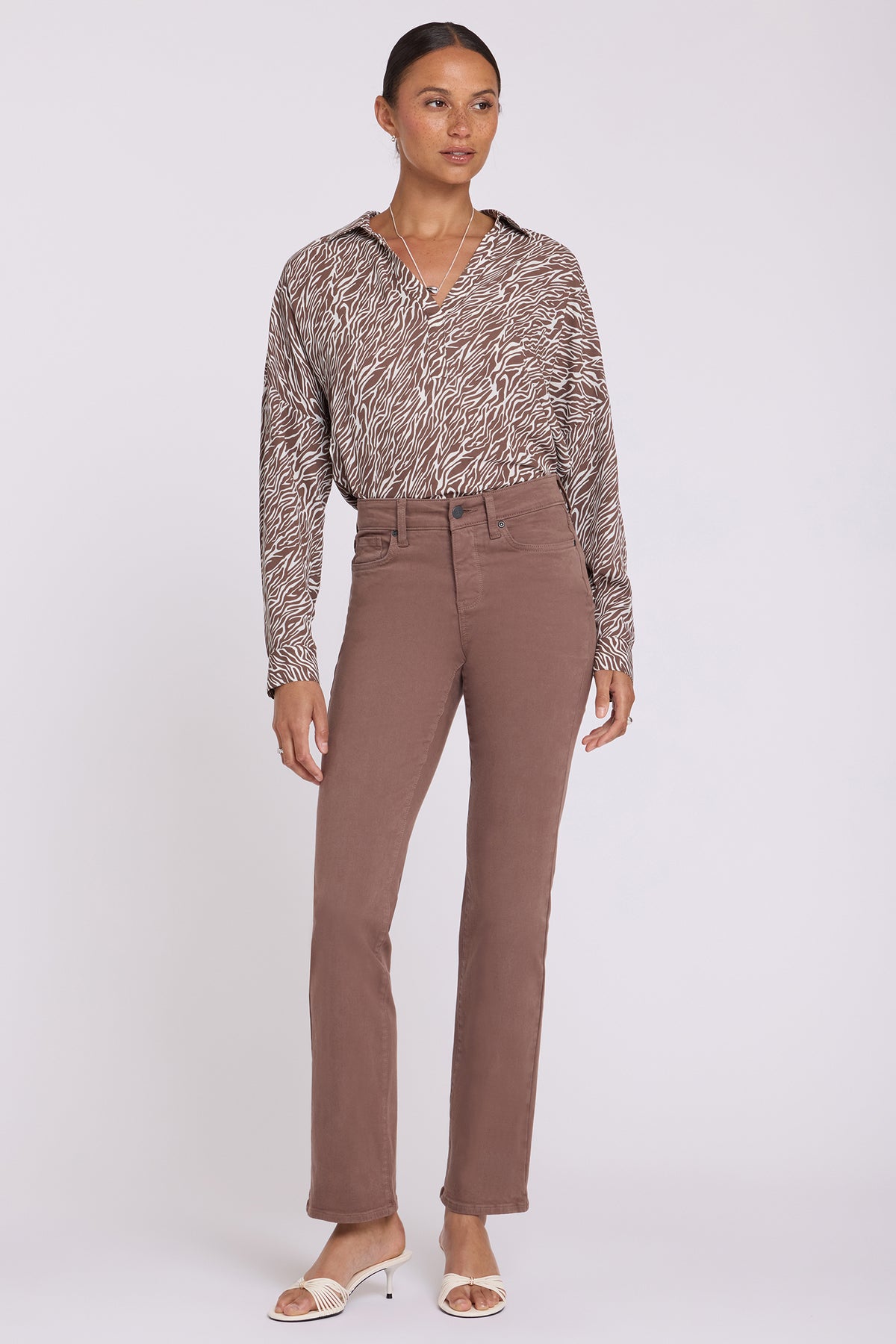 Deep Taupe Marilyn Straight Jeans - Full Length Front View, Slimming Fit | NYDJ Apparel