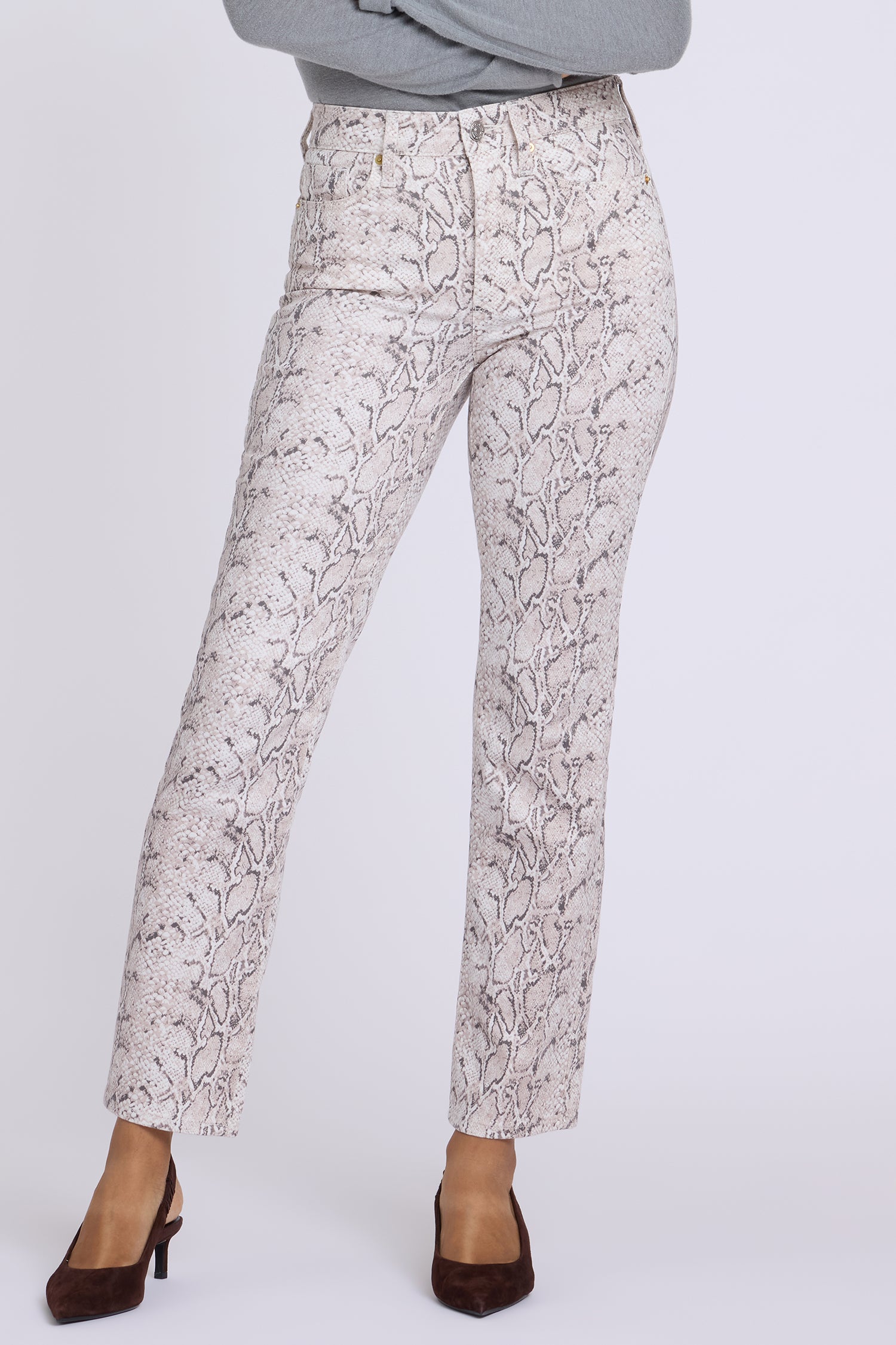 NYDJ Marilyn Straight Jeans With High Rise And 30" Inseam - Python Bleached